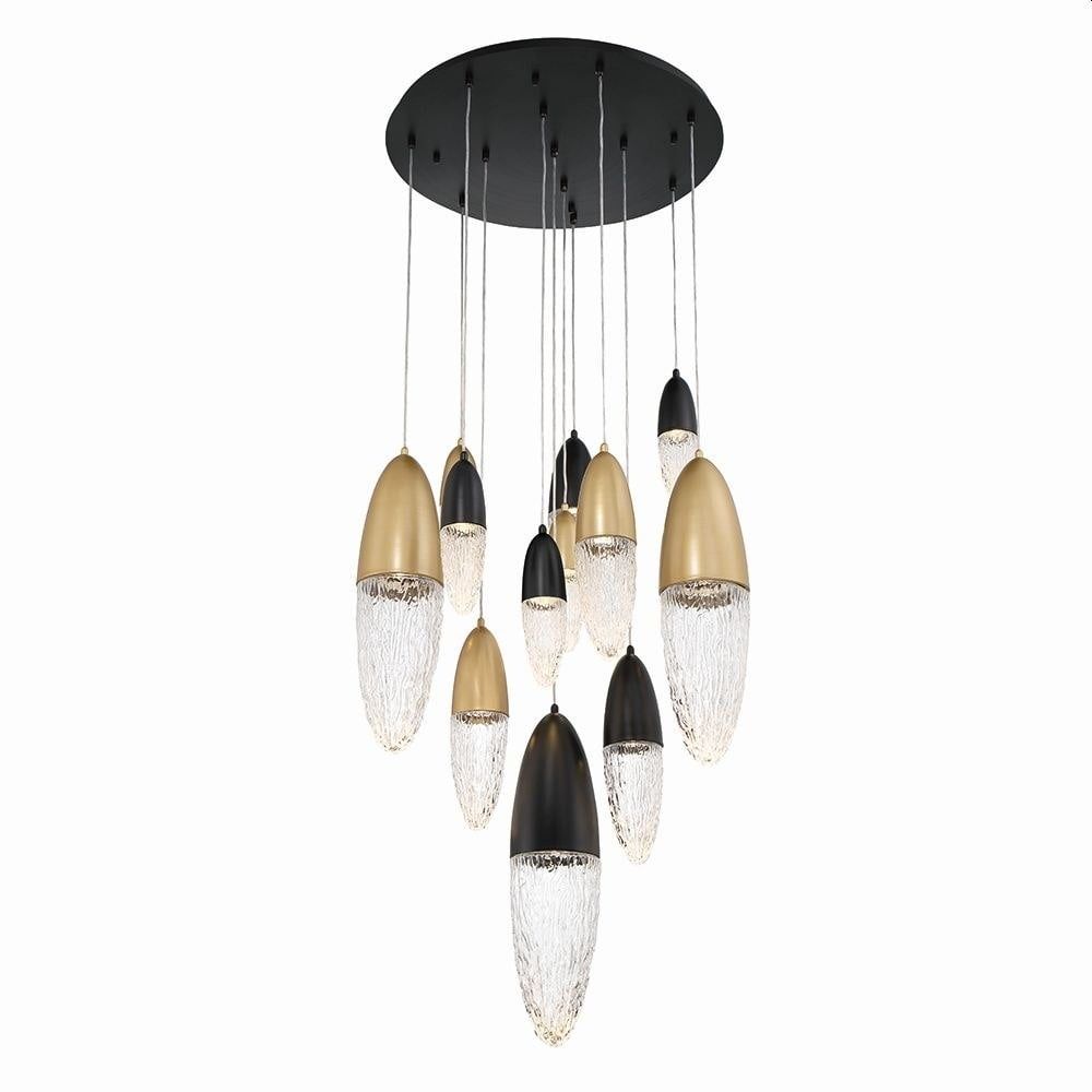 Ecrou Mixed Black & Brass 12-Light Teardrop Glass Chandelier