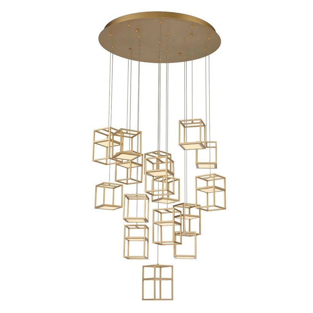 Ferro Gold 32" LED Chandelier with Geometric Cubes