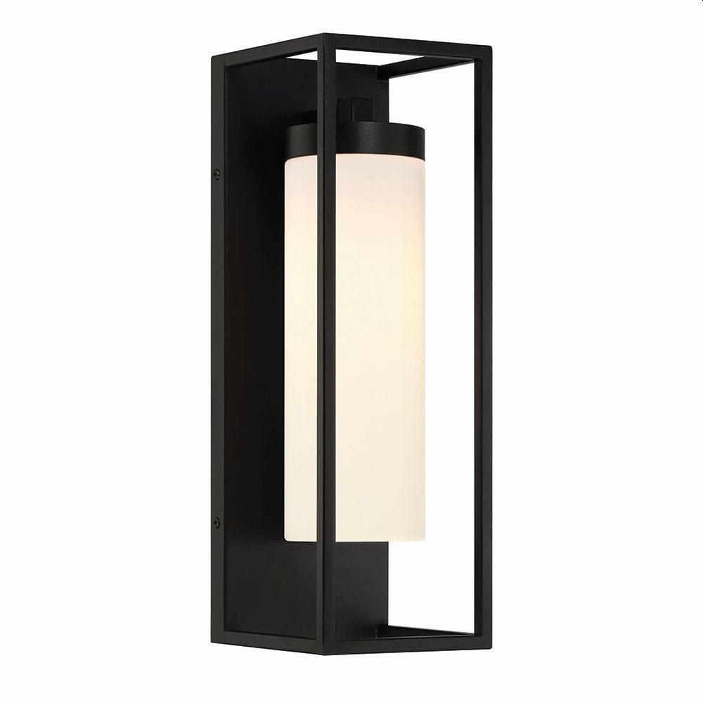 Satin Black and Opal White Glass Outdoor Wall Light