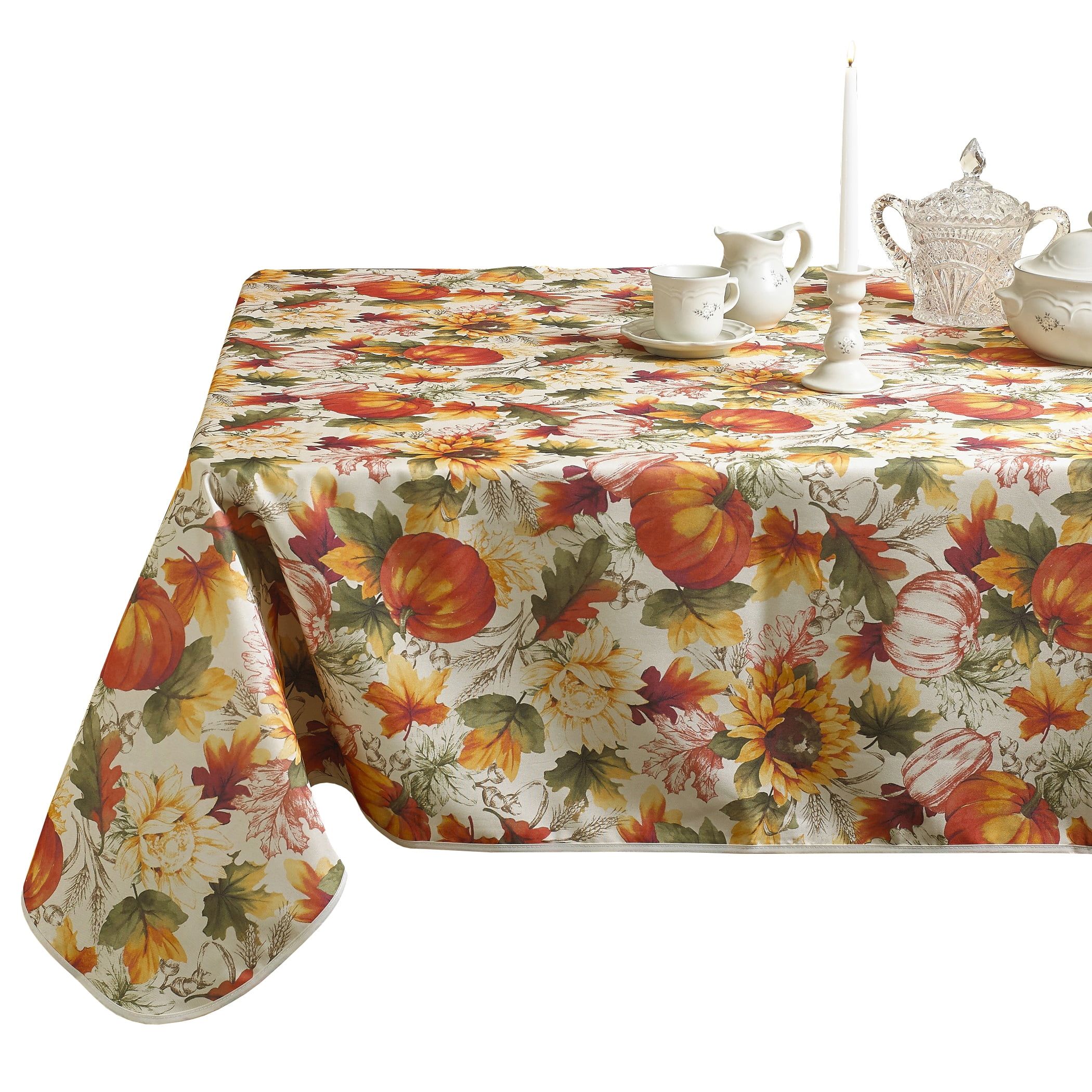 Autumn Harvest Pumpkin and Leaves 60" x 84" Polyester Tablecloth