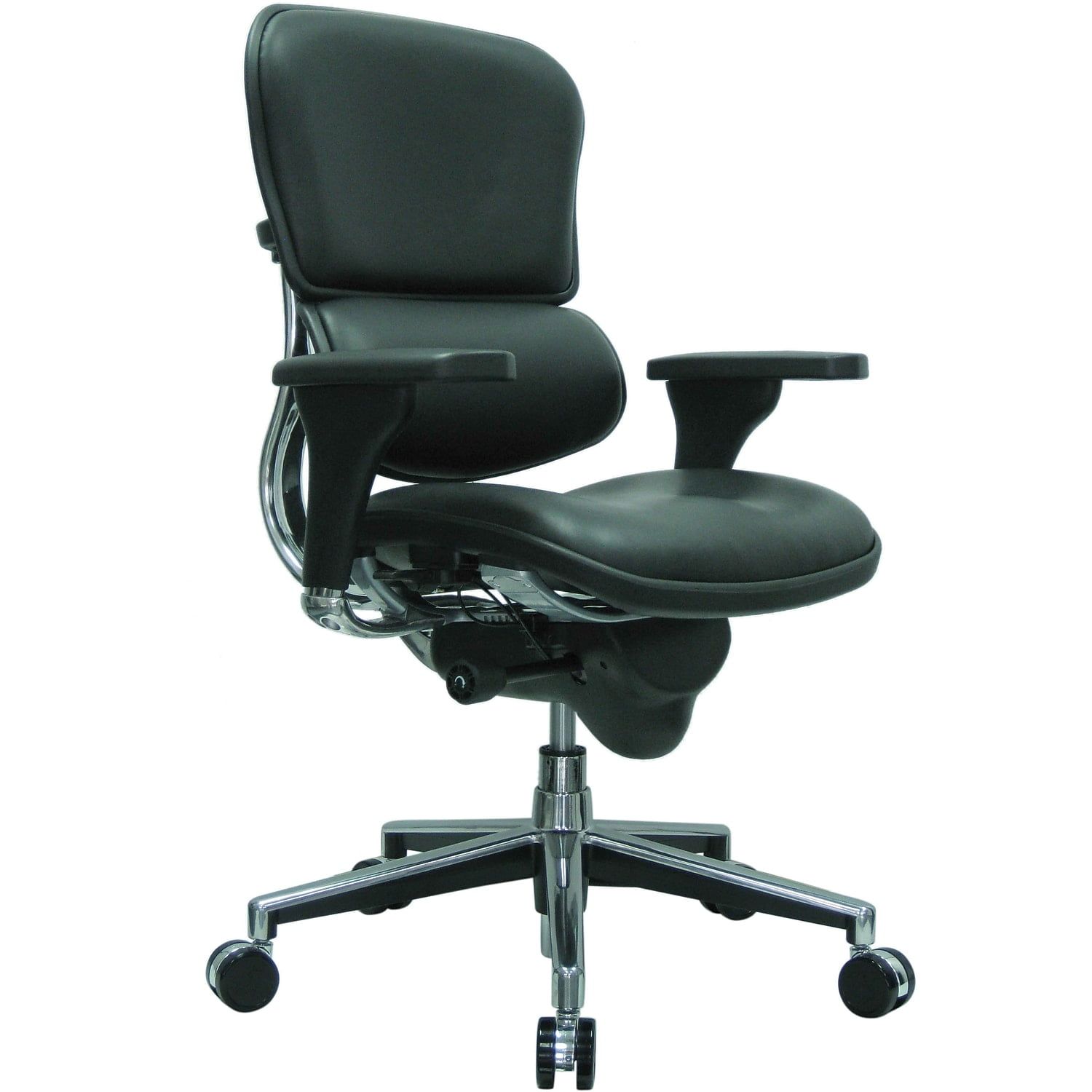 Ergohuman Black Leather Mid-Back Executive Chair with Adjustable Arms