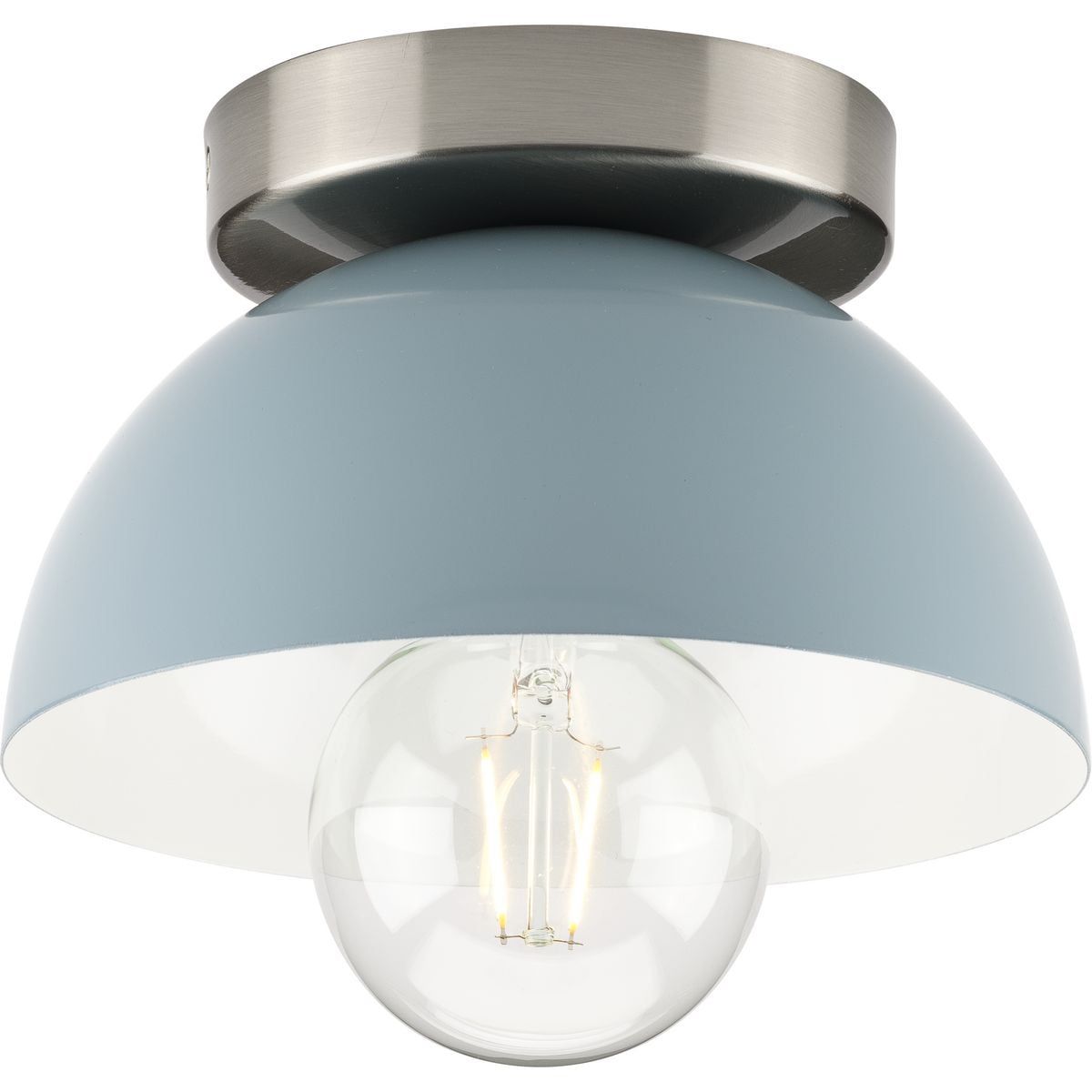 Eva Coastal Blue Glass Flush Mount Light with Brushed Nickel Accents