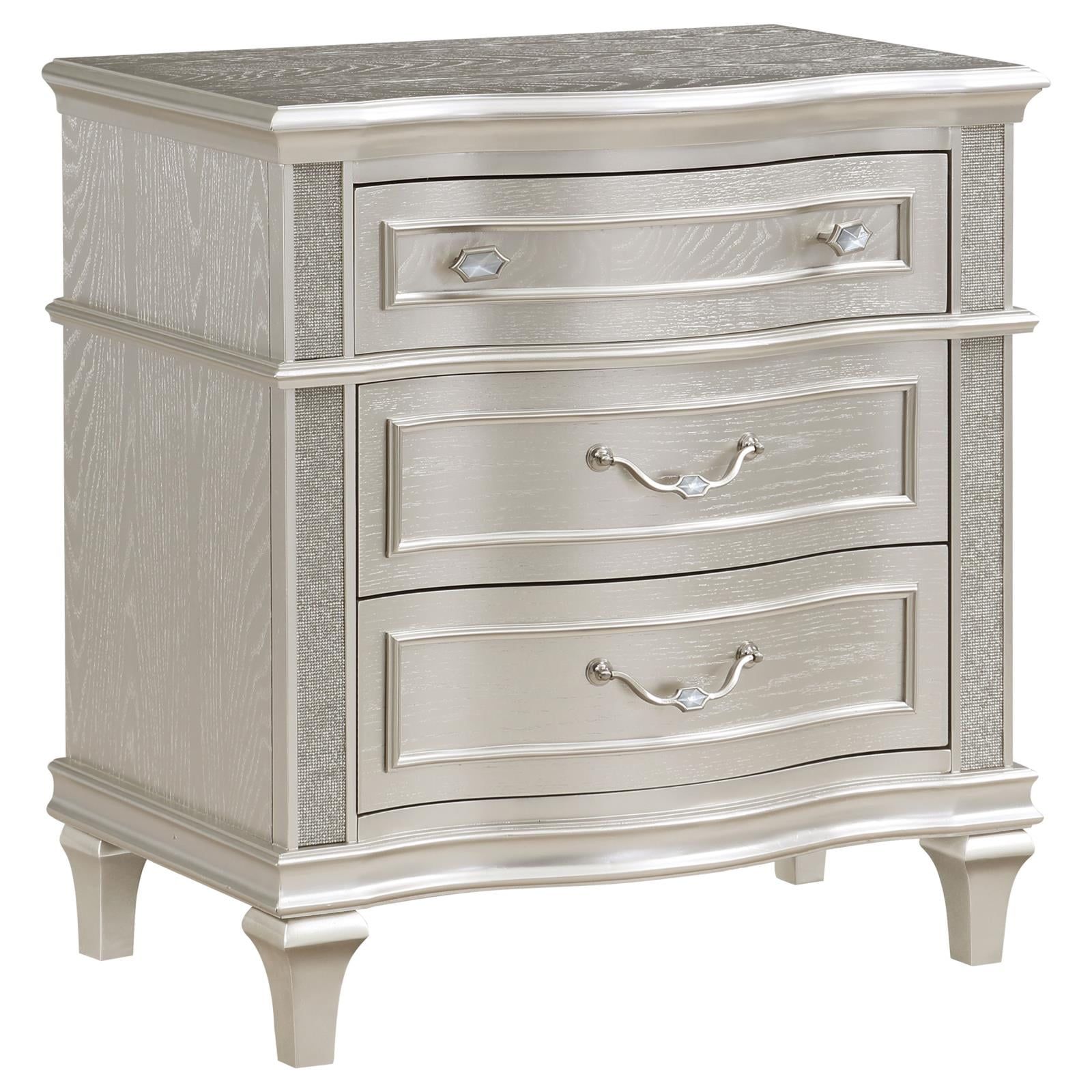 Evangeline Silver Oak 3-Drawer Glam Nightstand with USB Ports