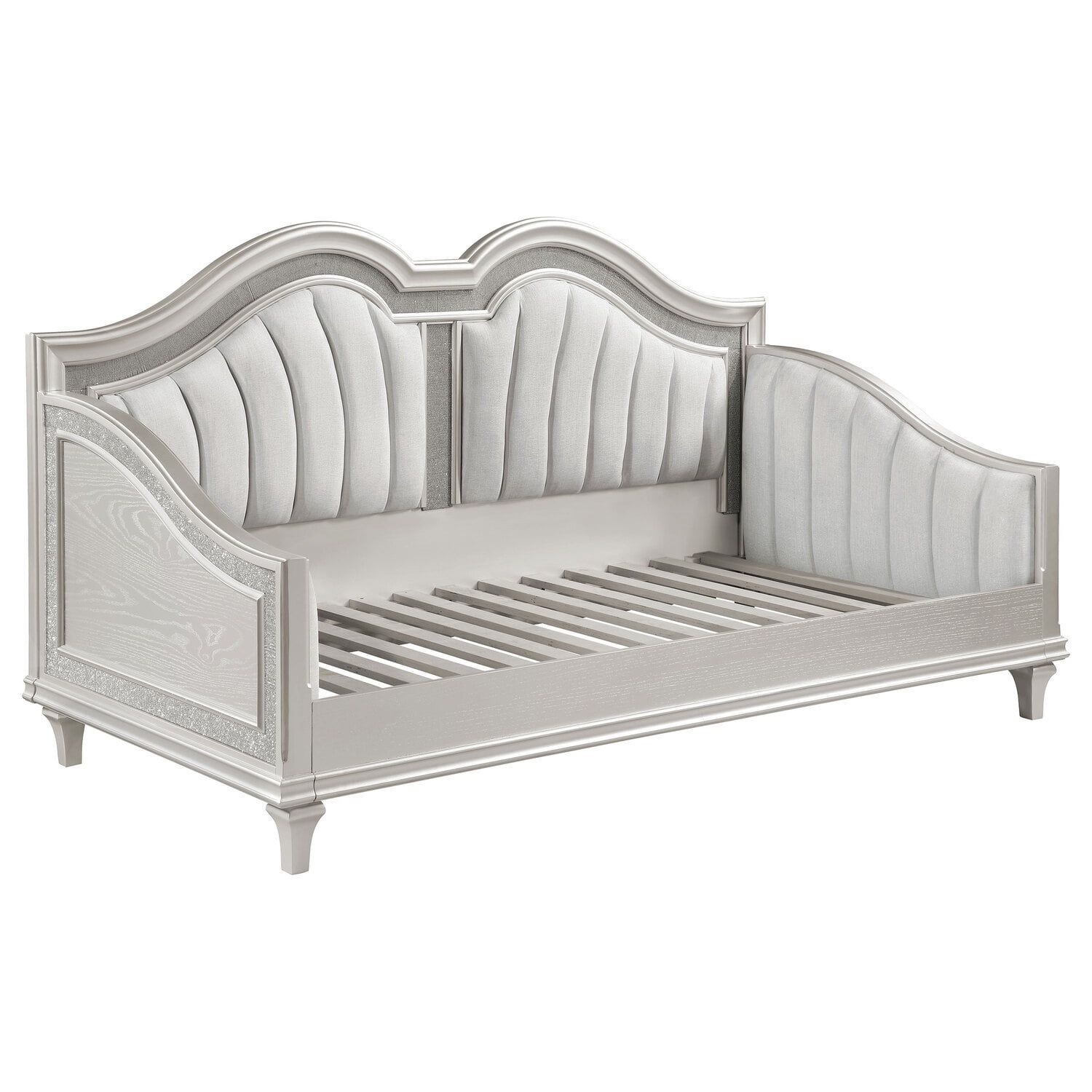 Ivory and Silver Oak Twin Daybed with Tufted Faux Leather Upholstery