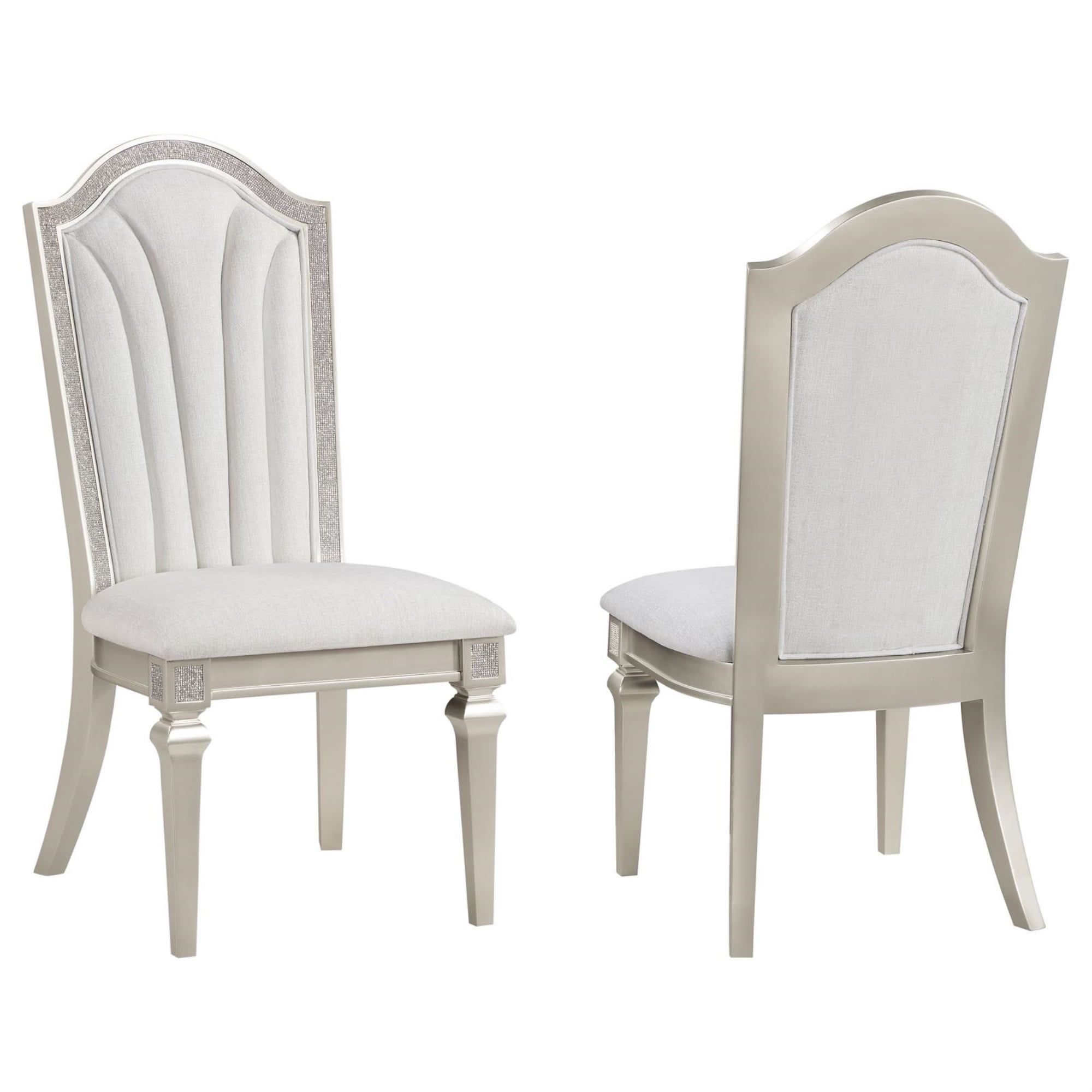 Evangeline Ivory and Silver Oak Upholstered Side Chair Set