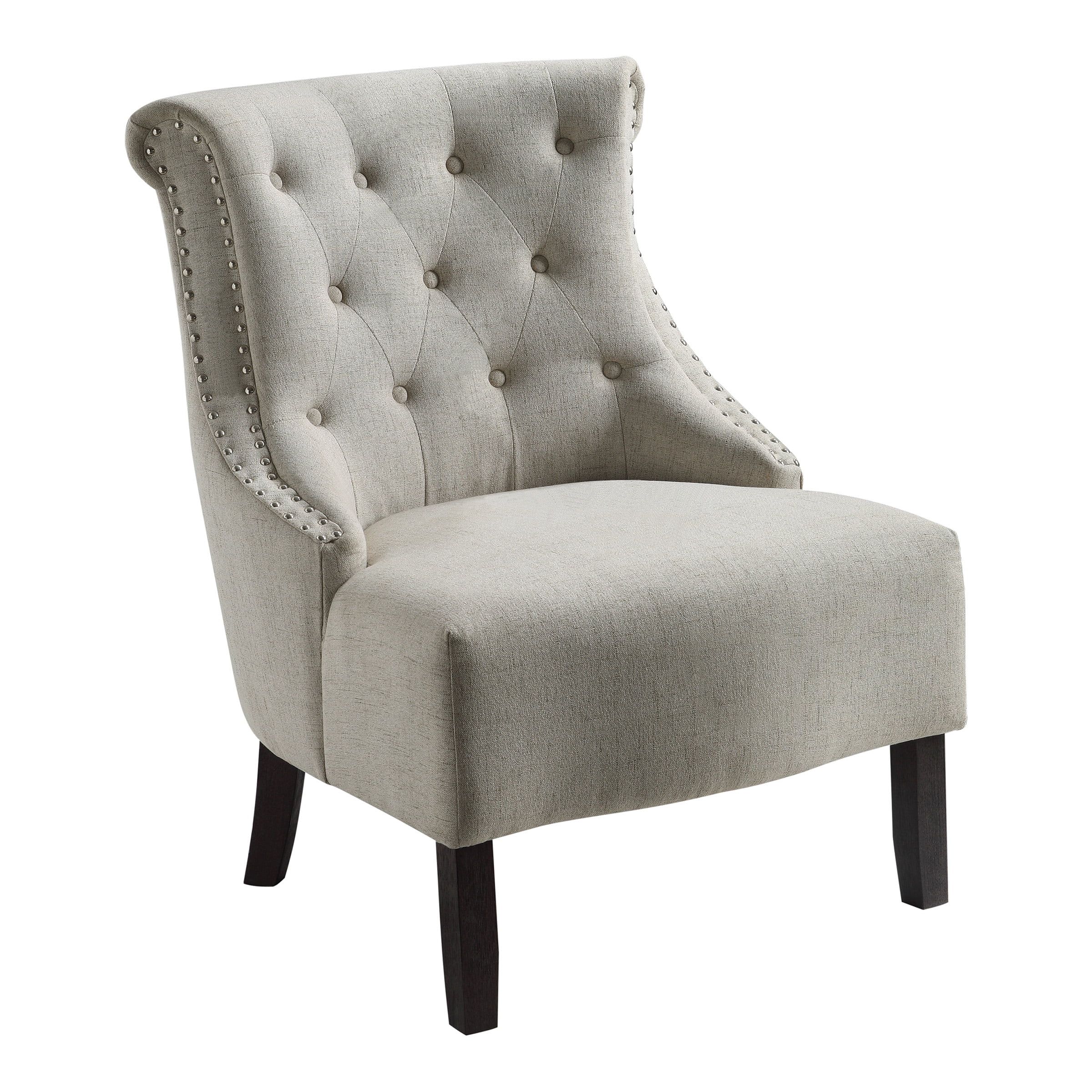 Evelyn 36" White Linen and Wood Slipper Accent Chair