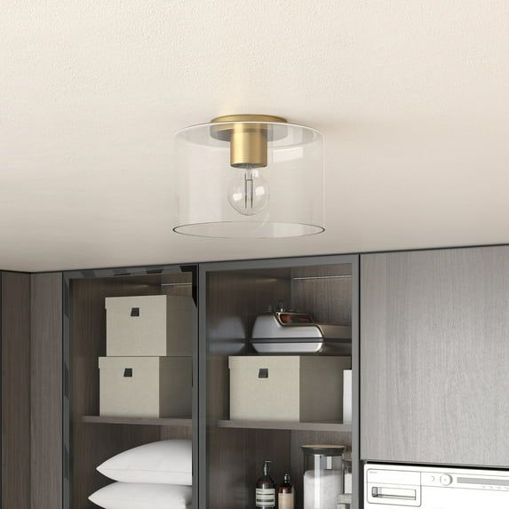 Henri 10" Brass and Glass Drum Flush Mount Light
