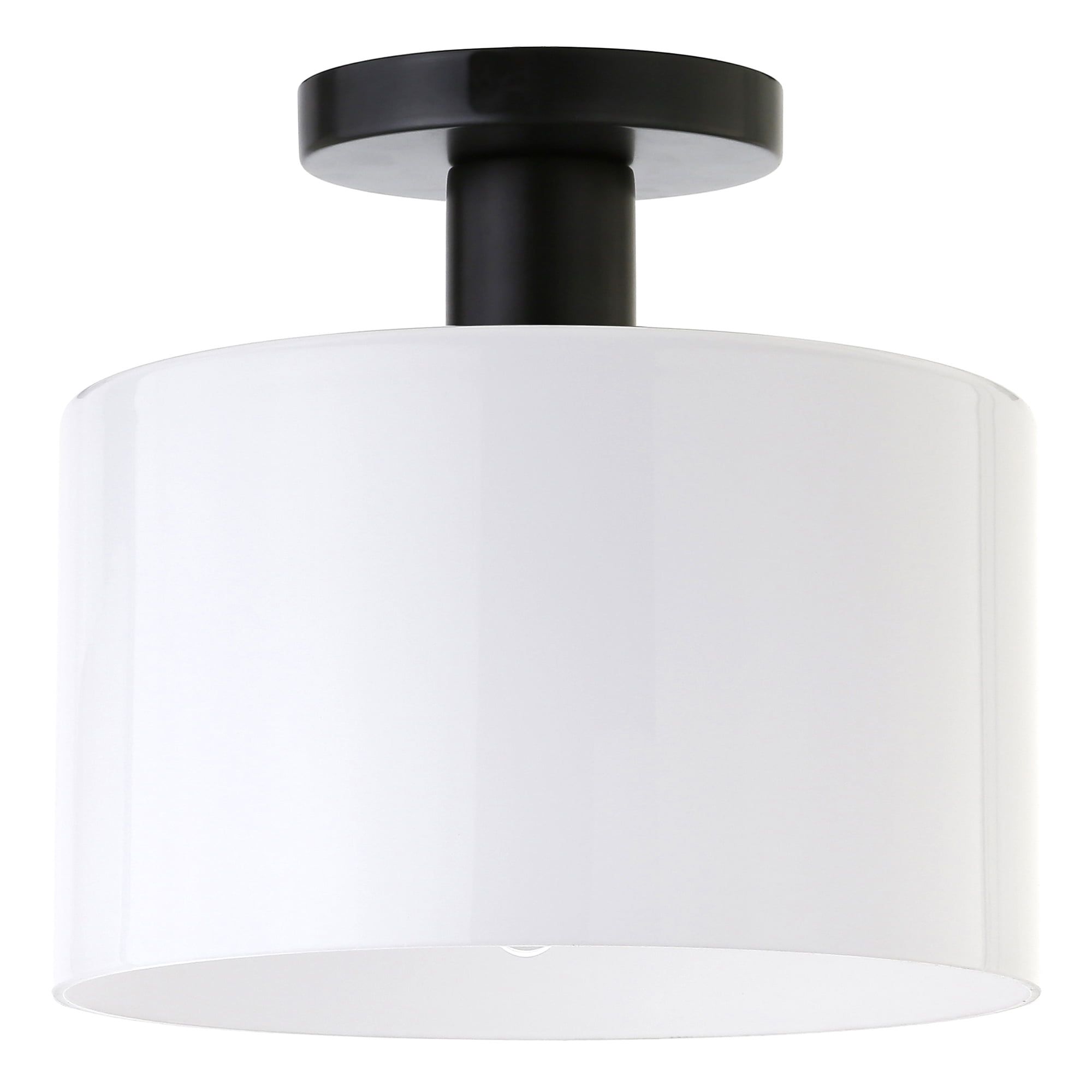 Henri 10" Matte Black Semi Flush Mount with White Glass Drum Shade