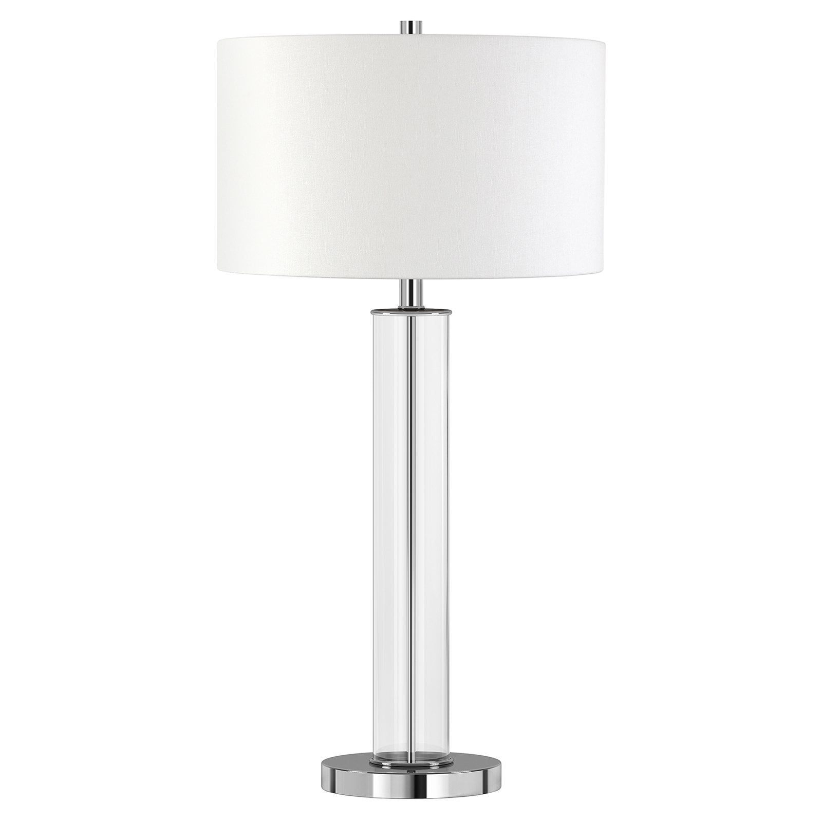 Harlow 29" Silver Nickel and Clear Glass Table Lamp with White Shade