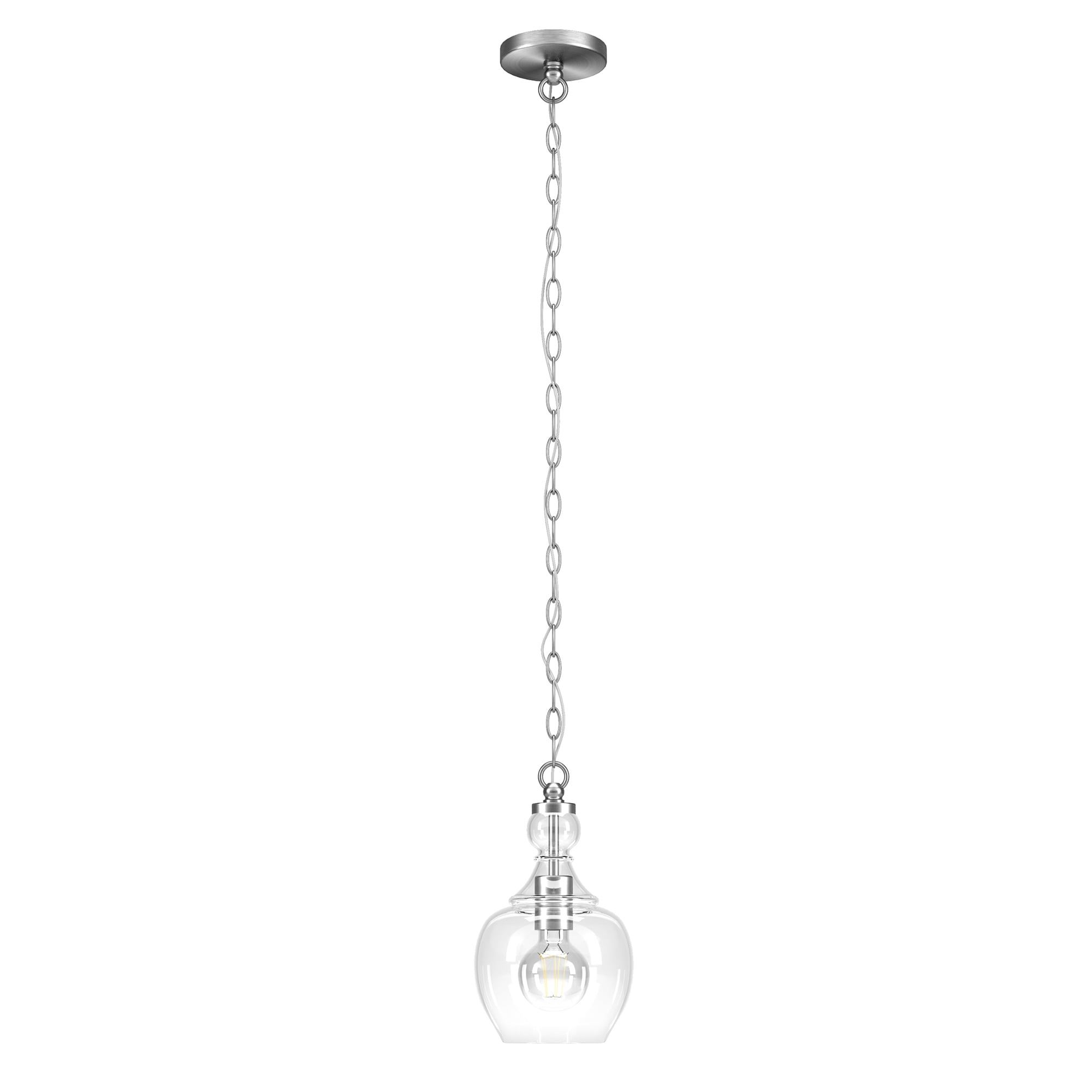 Mini Verona 7" Brushed Nickel Drum Pendant with Clear Glass Shade