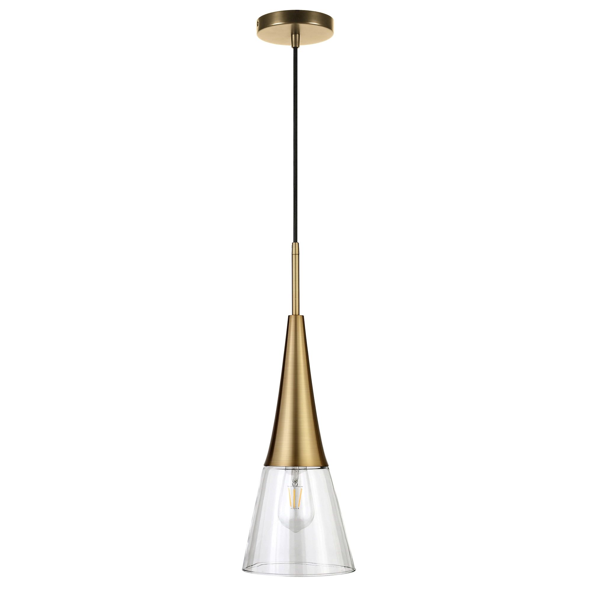 Myra Brushed Gold 16.75" Pendant with Clear Glass Drum Shade