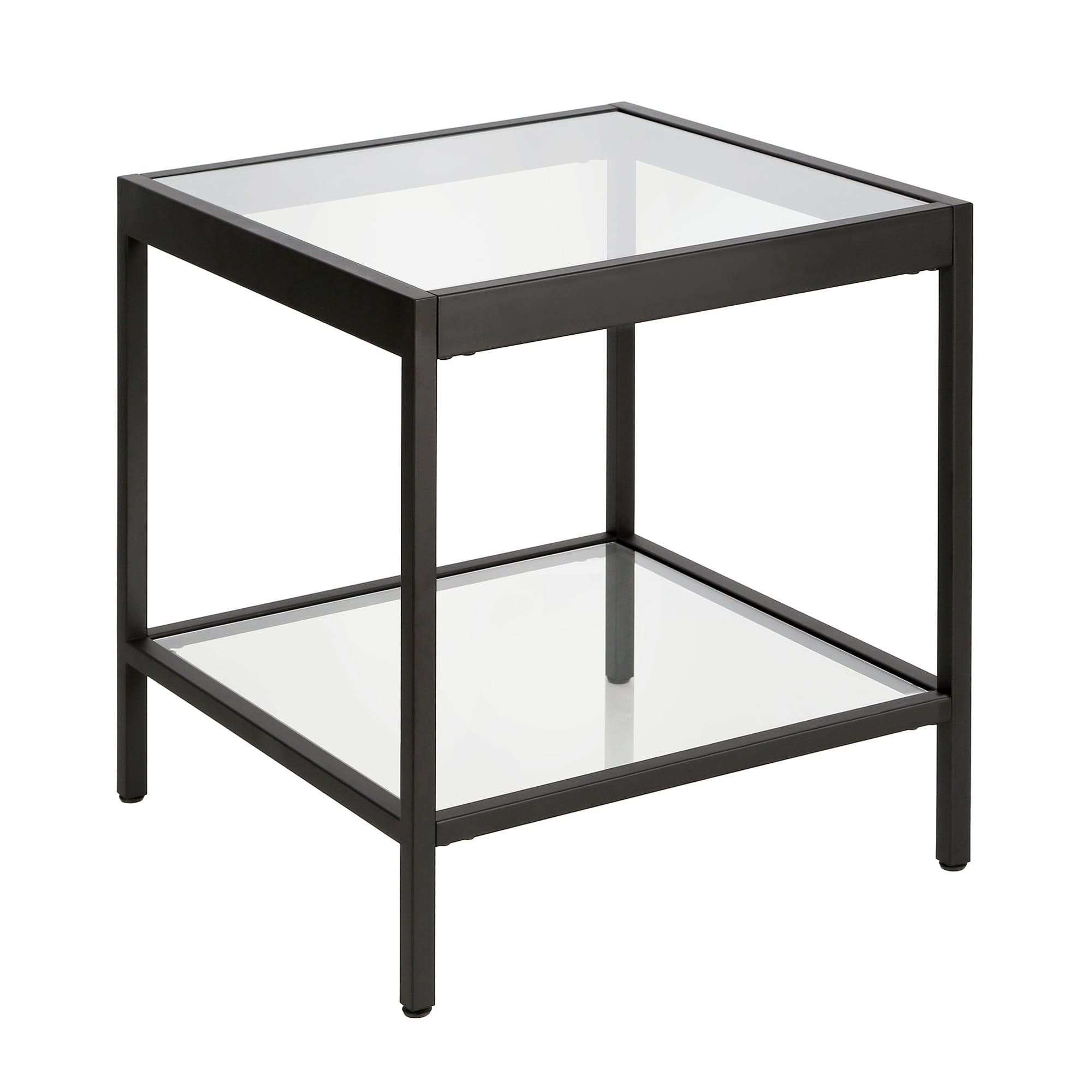 Evelyn&Zoe Alexis 20" Blackened Bronze Square Side Table with Glass Shelves