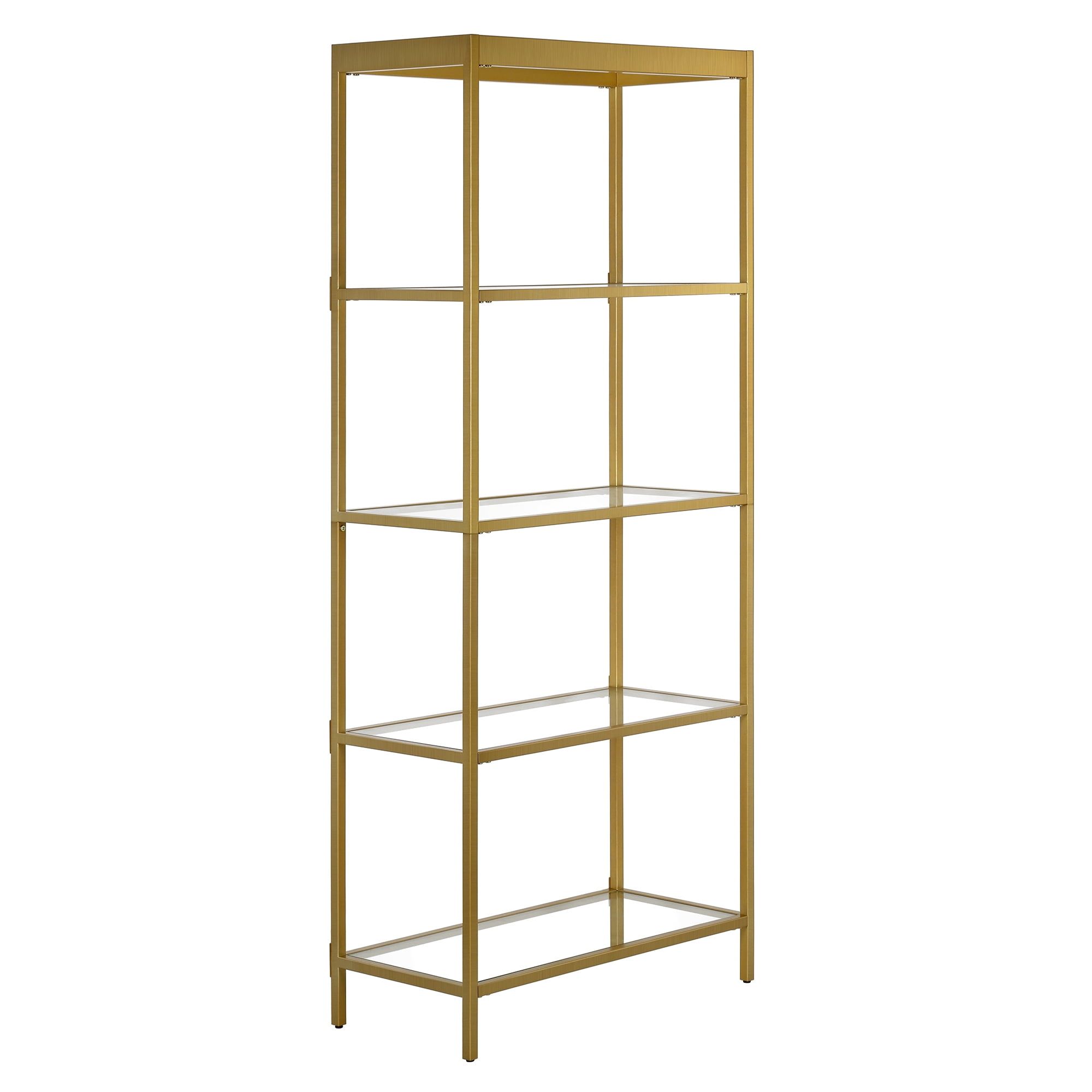 Aurelia 70'' Brass and Tempered Glass Minimalist Bookcase