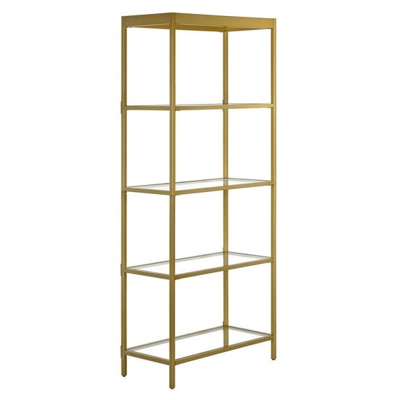 Aurelia 70'' Brass and Tempered Glass Minimalist Bookcase