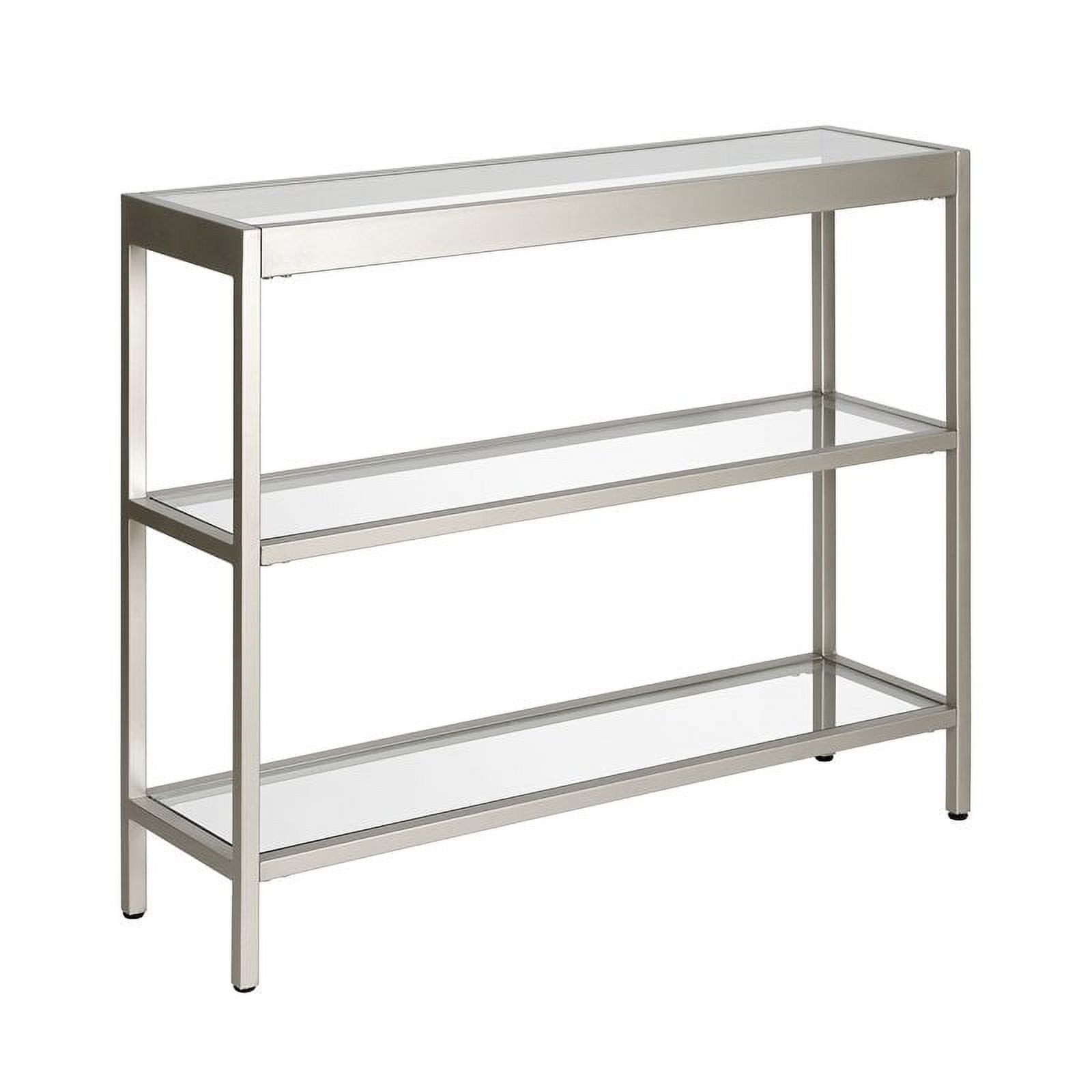 Satin Nickel 36" Wide Metal & Glass Console Table with Storage