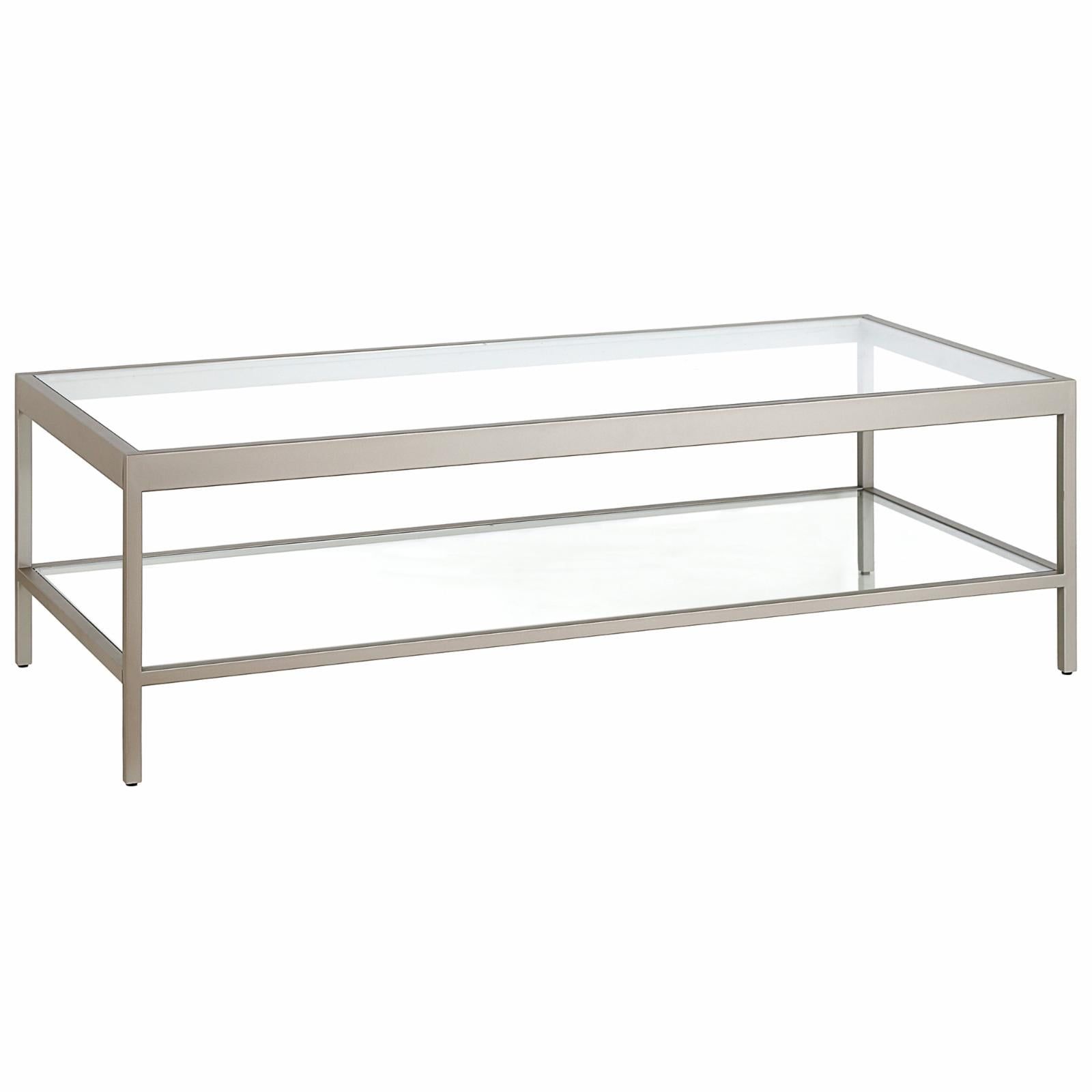 Satin Nickel 54'' Wide Rectangular Metal & Glass Coffee Table