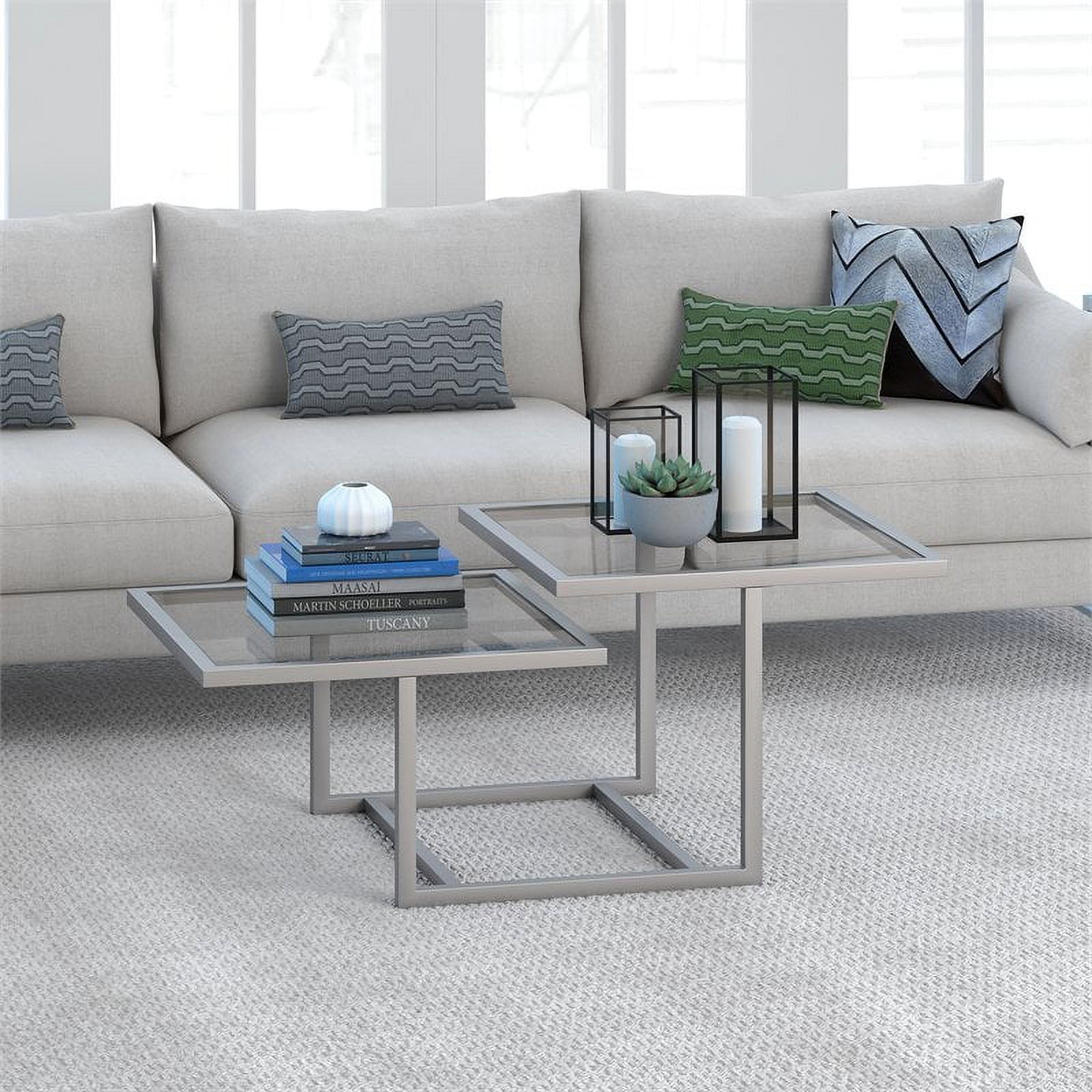 Amalie 43" Satin Nickel Geometric Glass Coffee Table