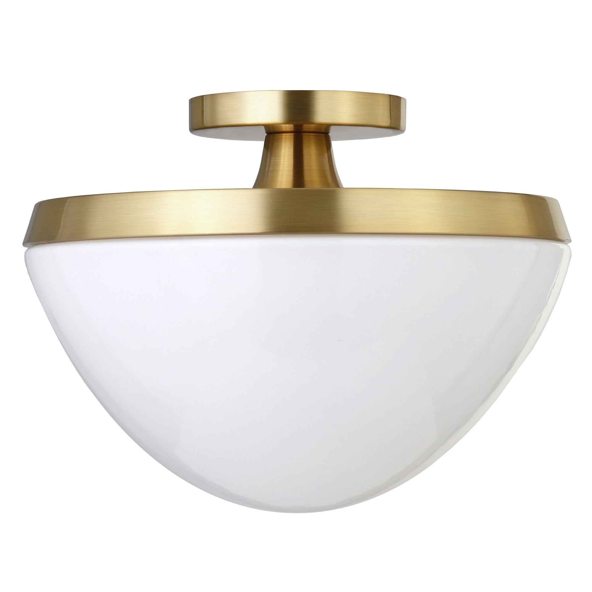 Brass and White Glass Dome Semi Flush Mount Ceiling Light