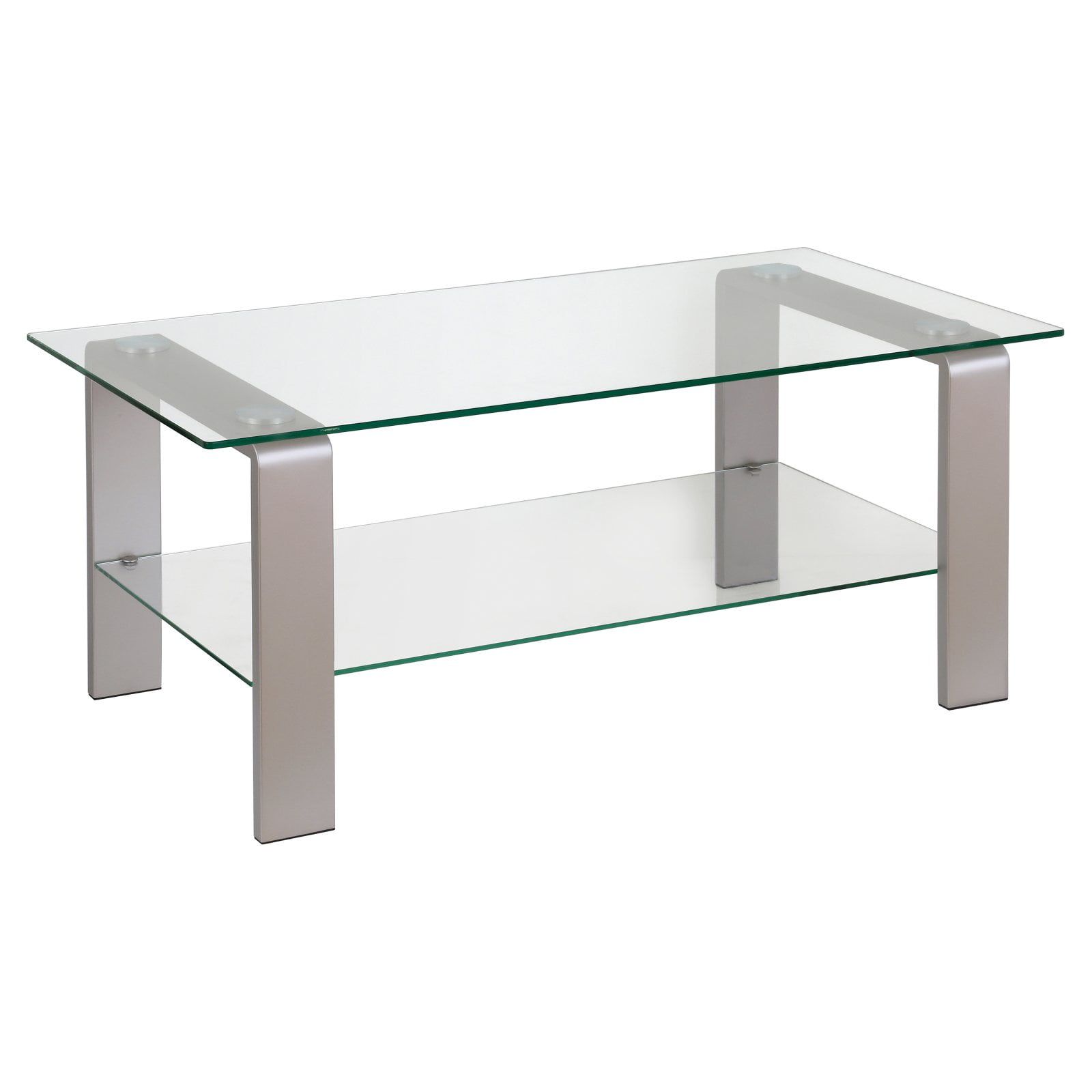 Asta 40" Nickel-Plated Rectangular Coffee Table with Glass Top