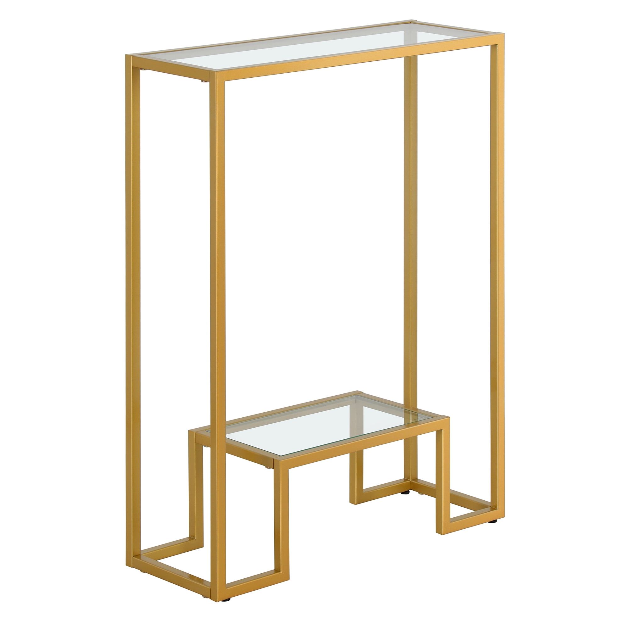 Athena Brass 22" Wide Mini Console Table with Tempered Glass Shelf