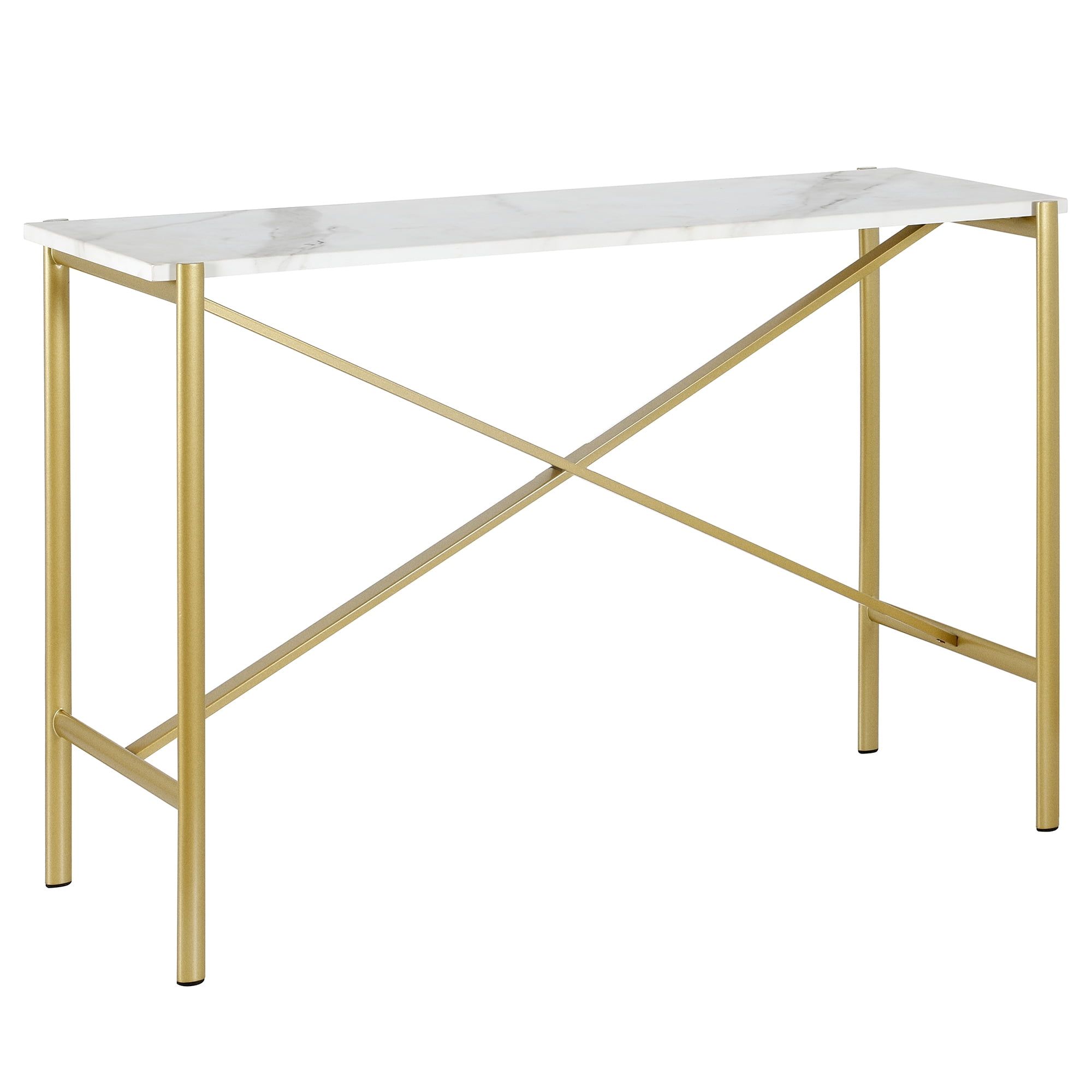 Braxton 46" Gold Finish Console Table with Faux Marble Top