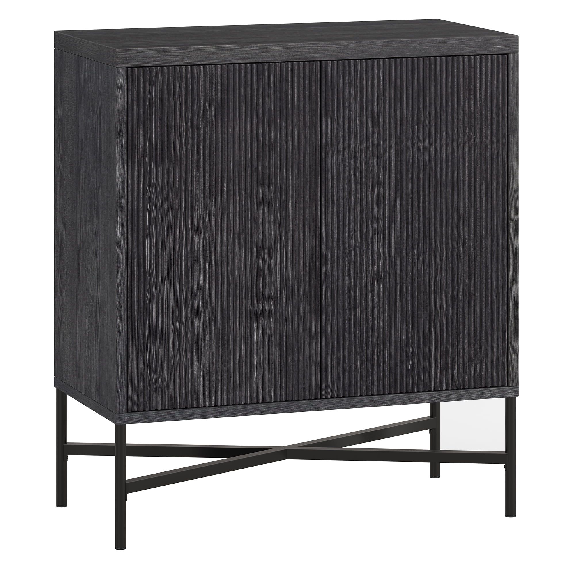 Brighton 28" Charcoal Gray Ribbed Accent Cabinet with Adjustable Shelving