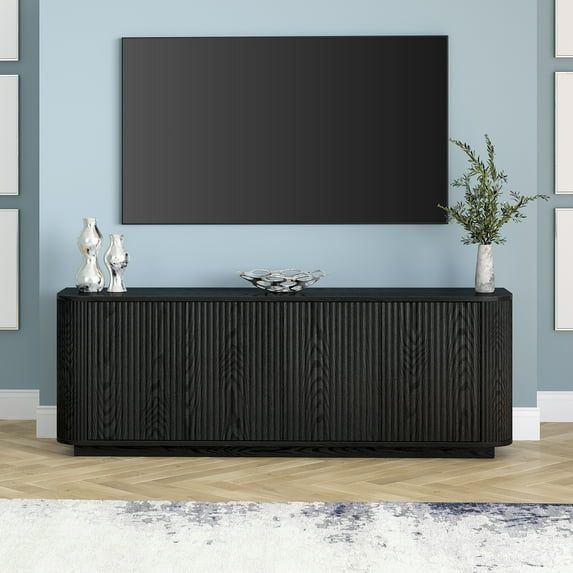 Black Grain Fluted 68" TV Stand with Cabinet