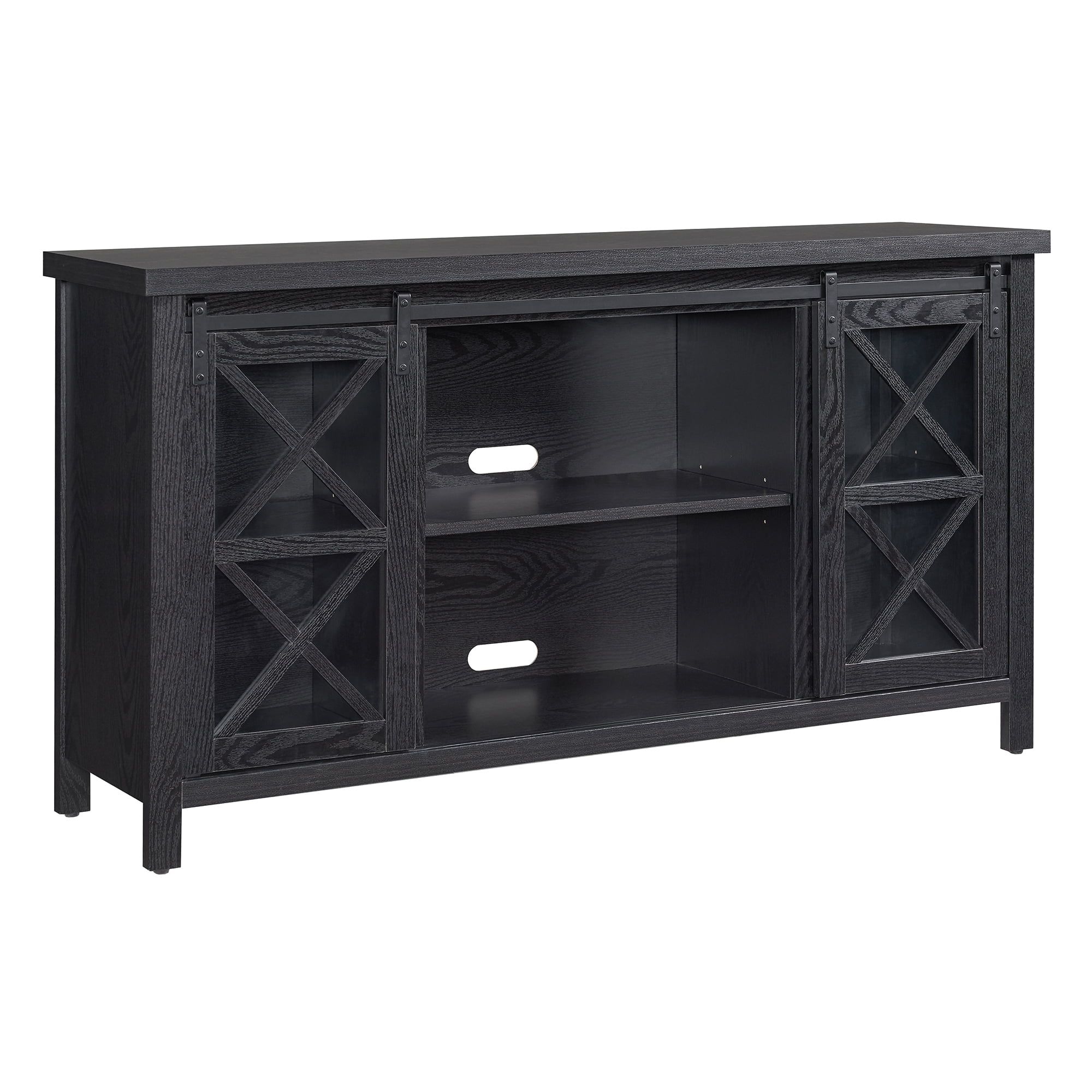 Clementine 58" Black Grain Metal TV Stand with Cabinet