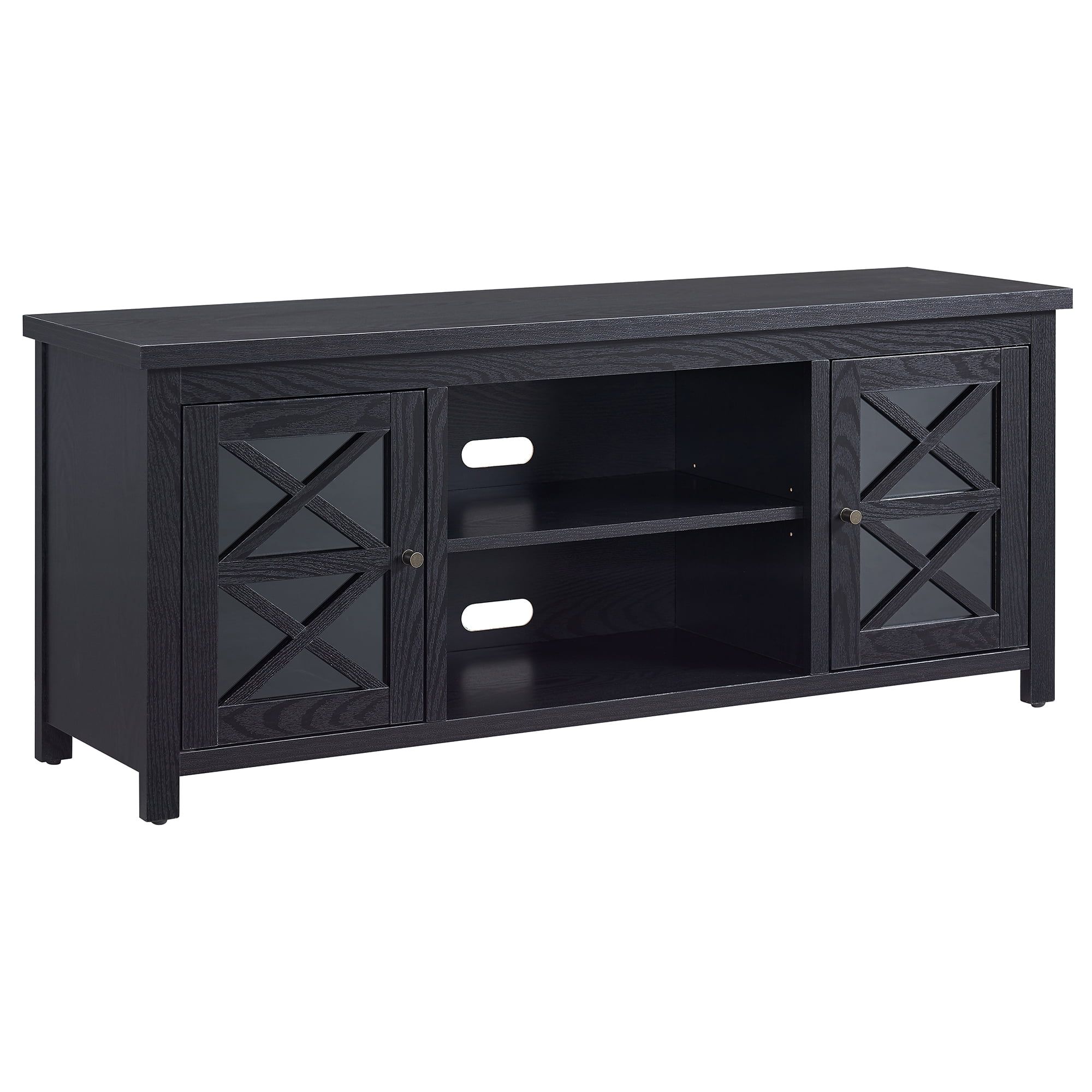 Modern Farmhouse 65" TV Stand with Shelves in Black Grain