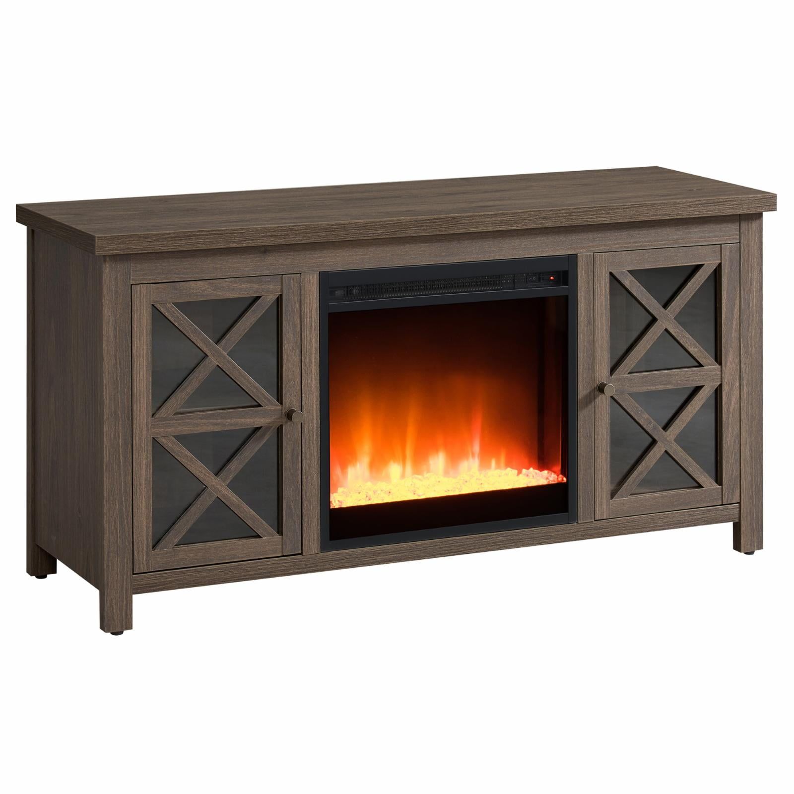 Alder Brown Oak TV Stand with Crystal Fireplace