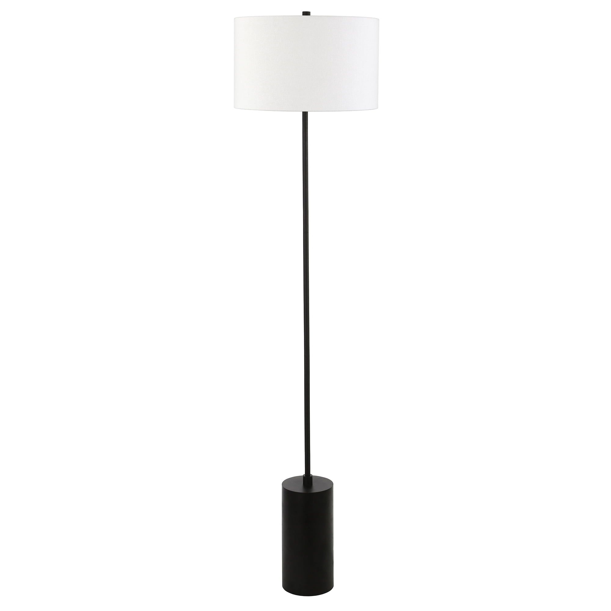 Blackened Bronze Metal Floor Lamp with White Linen Shade