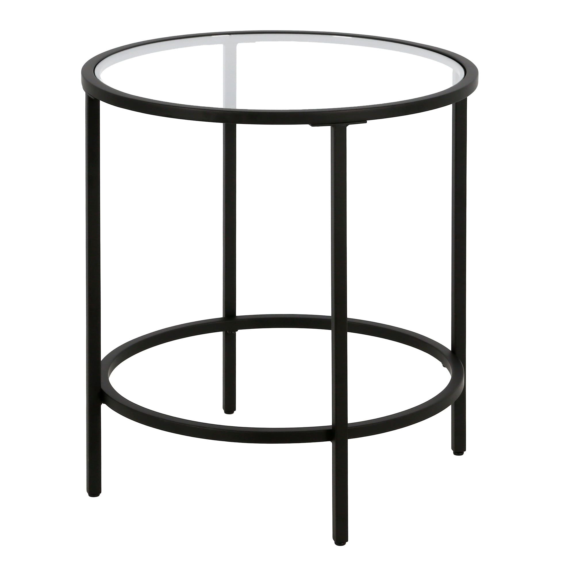 Modern Round Black Metal Side Table with Tempered Glass Top