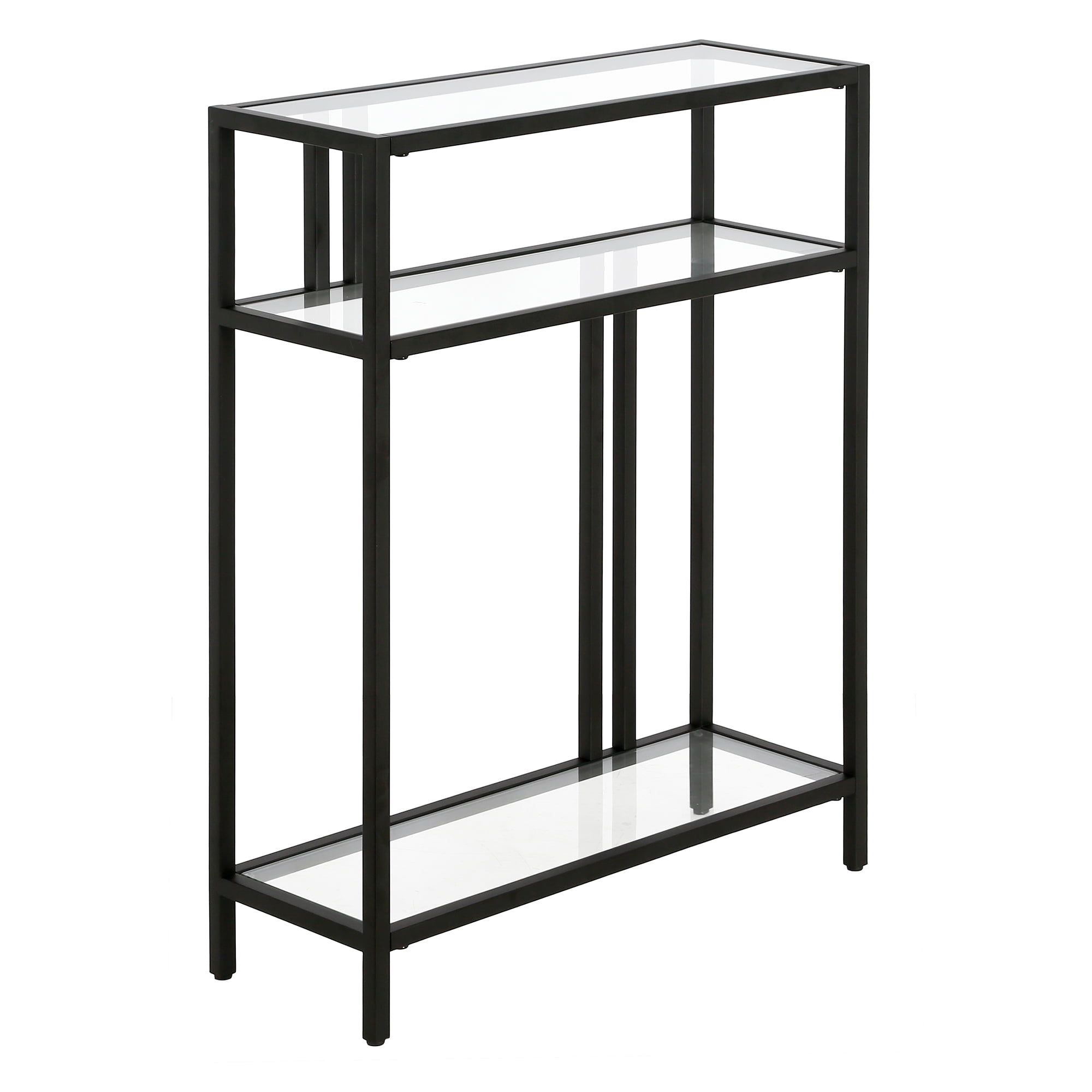 Blackened Bronze 22" Console Table with Glass Shelves