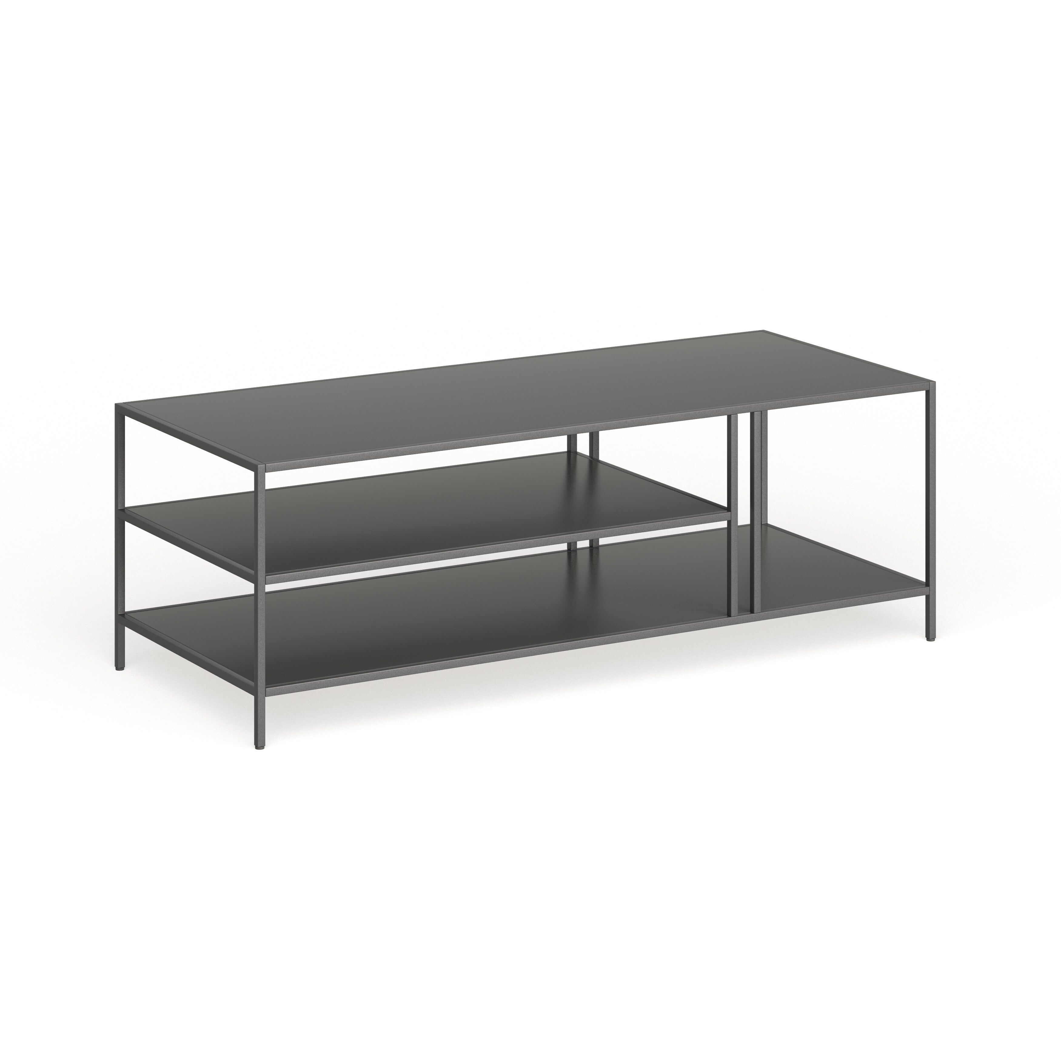 Gunmetal Gray Steel Rectangular Coffee Table with Shelves