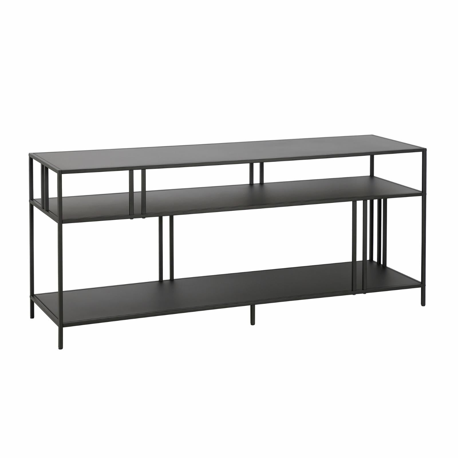 Blackened Bronze 55" Steel Media Console with Metal Shelves