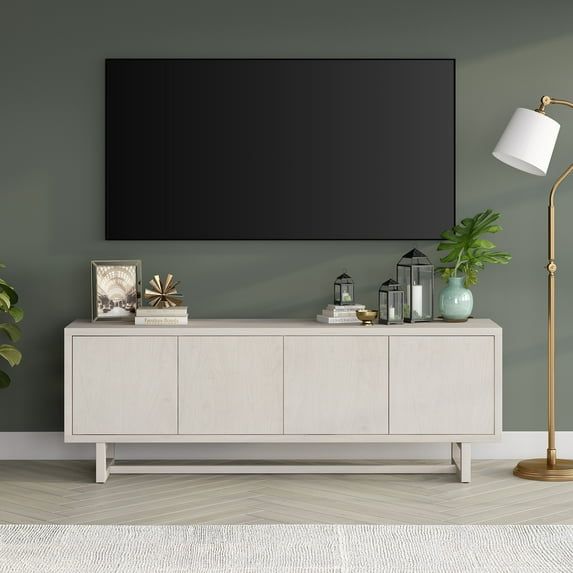 Alder White Modern Rectangular TV Stand with Cabinets