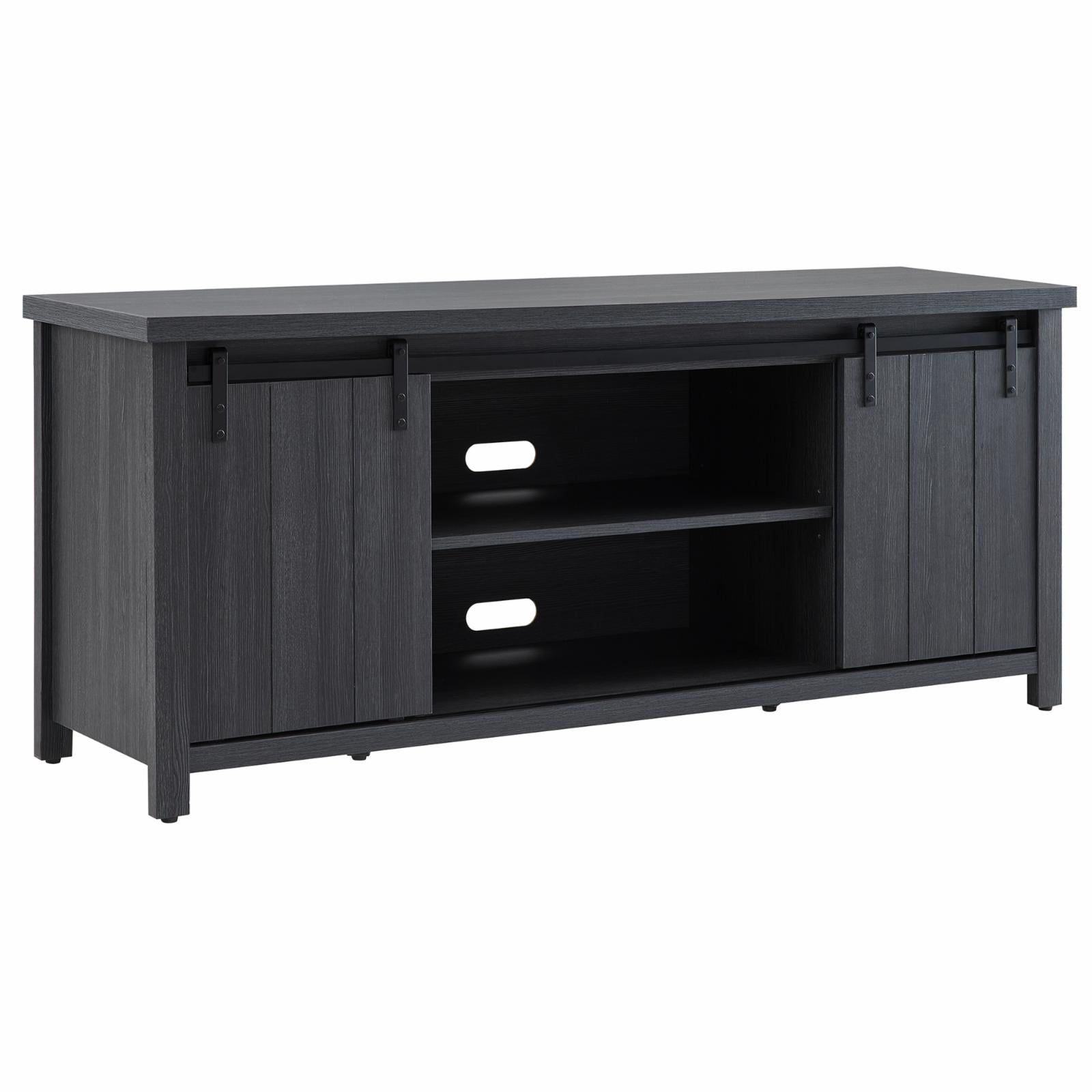 Deacon Charcoal Gray Metal TV Stand with Sliding Barn Doors