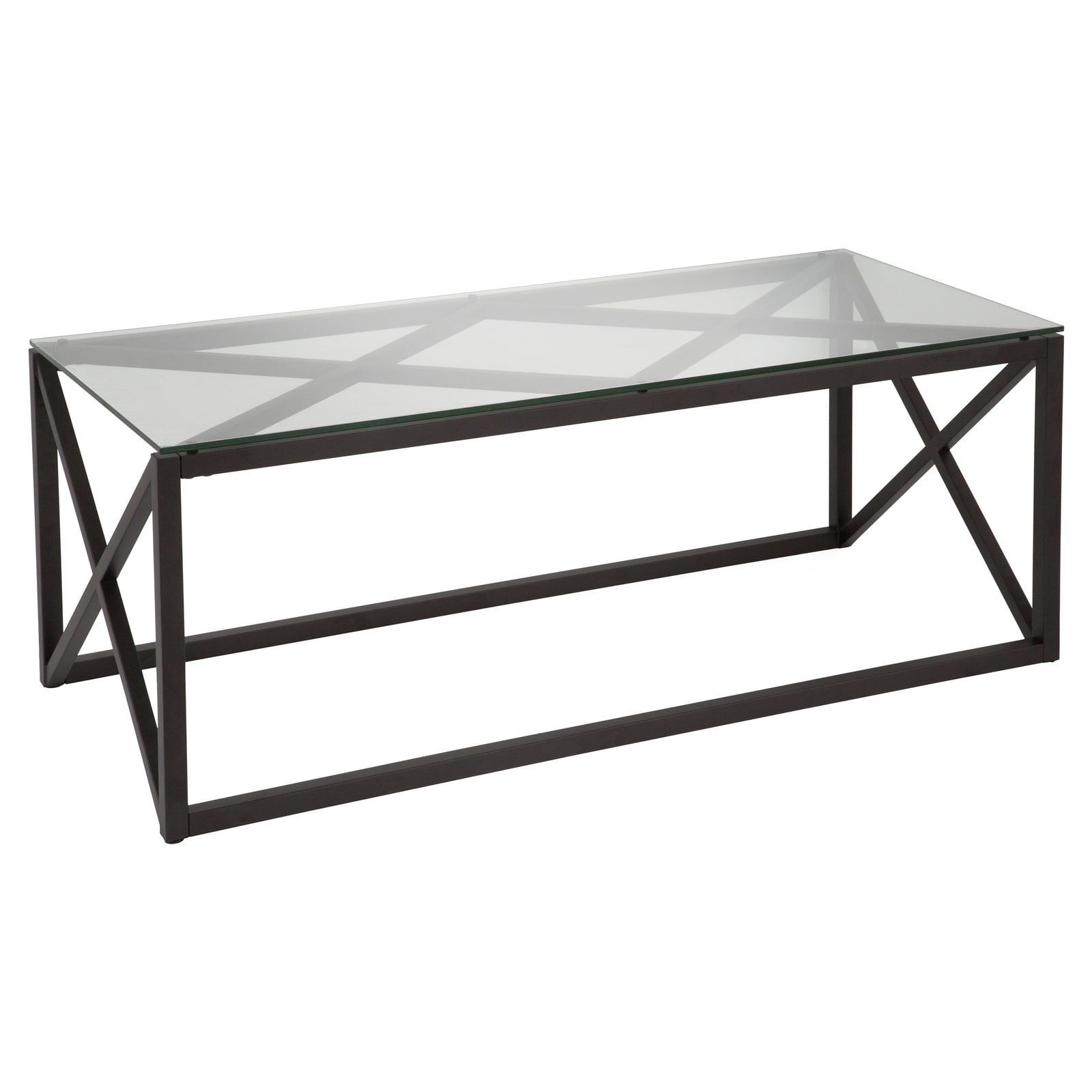 Evelyn Mid-Century Blackened Bronze 46" Glass Coffee Table