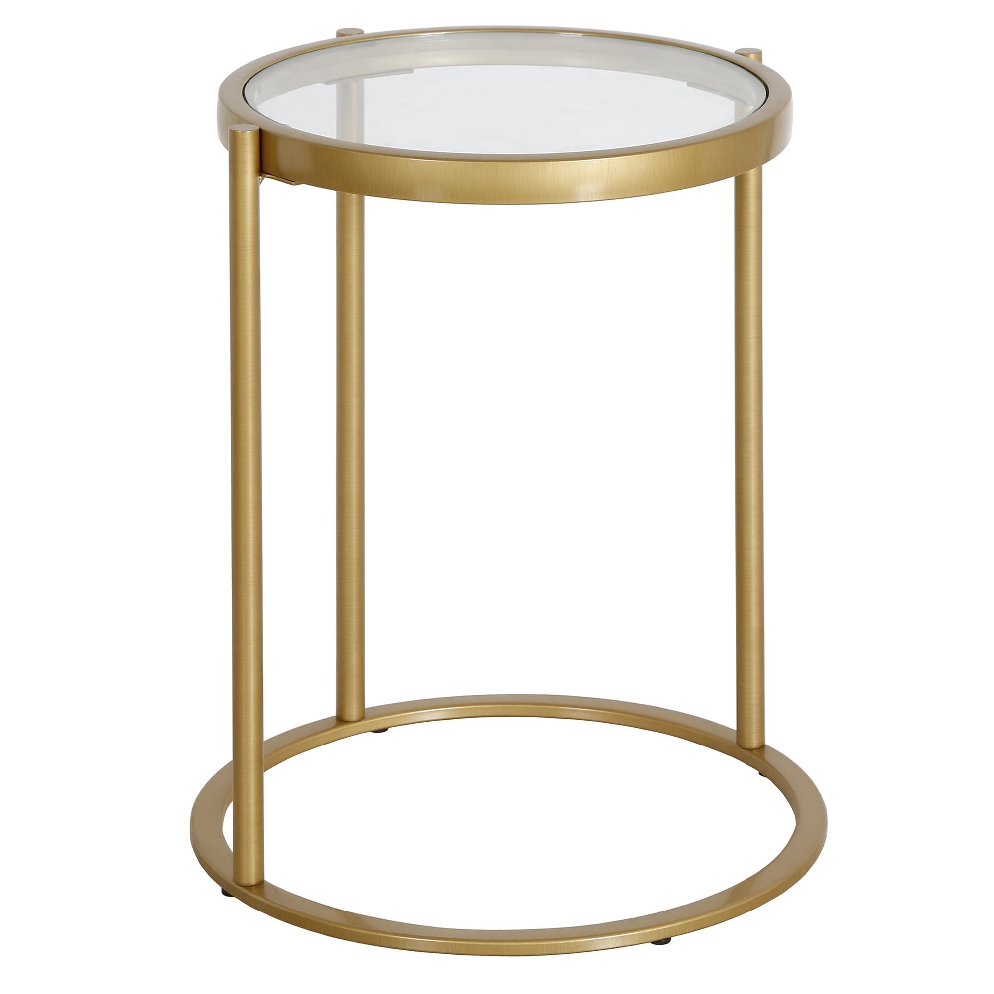 Elegant 16" Brass Round C-Shaped Side Table with Tempered Glass Top