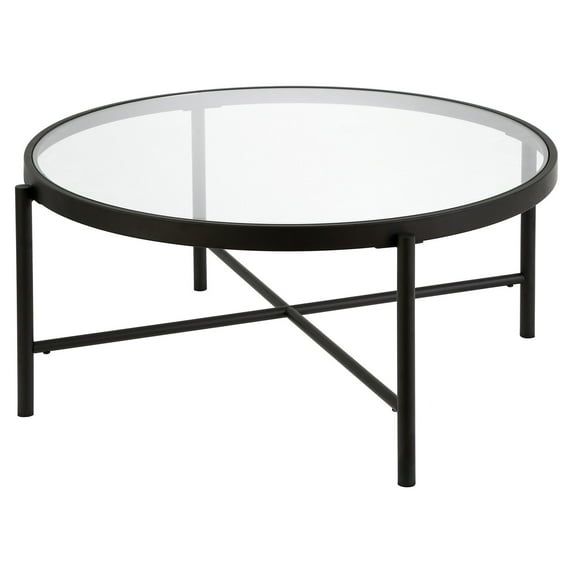 Duxbury 36" Blackened Bronze Round Glass Coffee Table