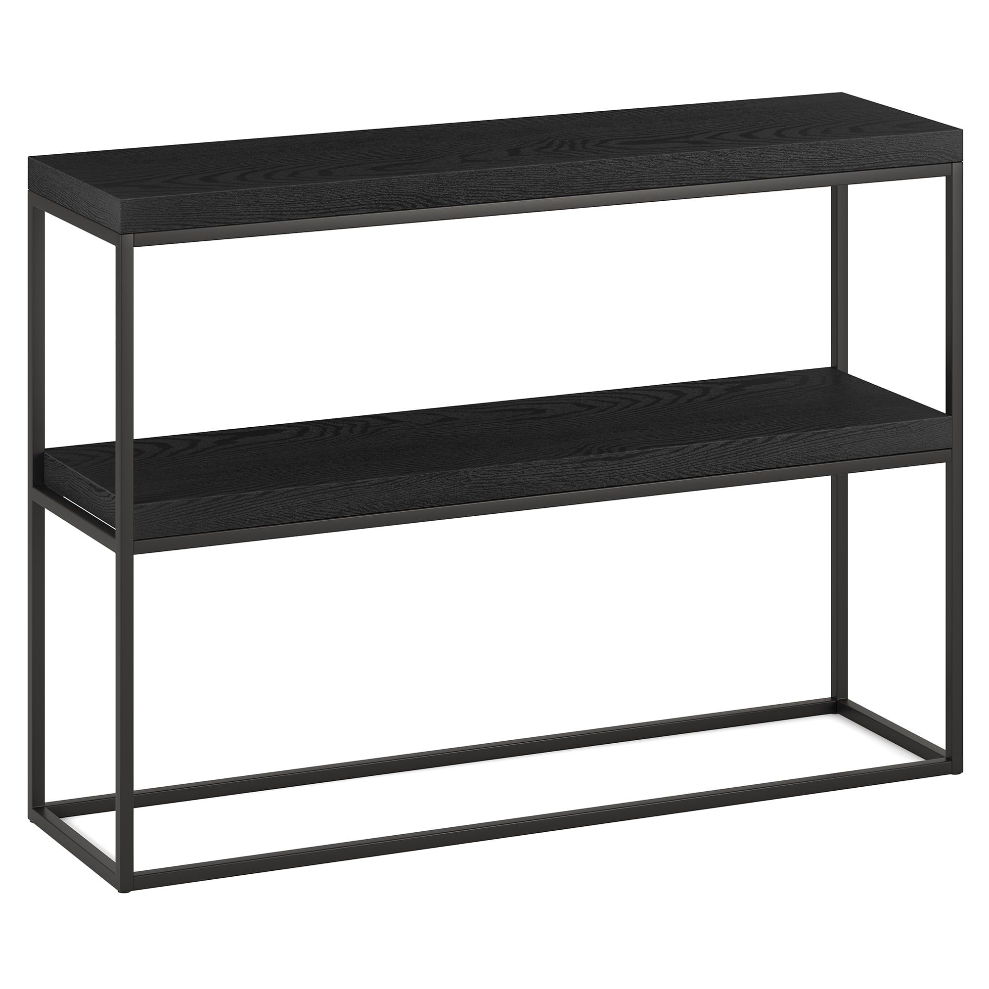 Edmund 42" Black Grain Metal & Wood Console Table with Geometric Frame