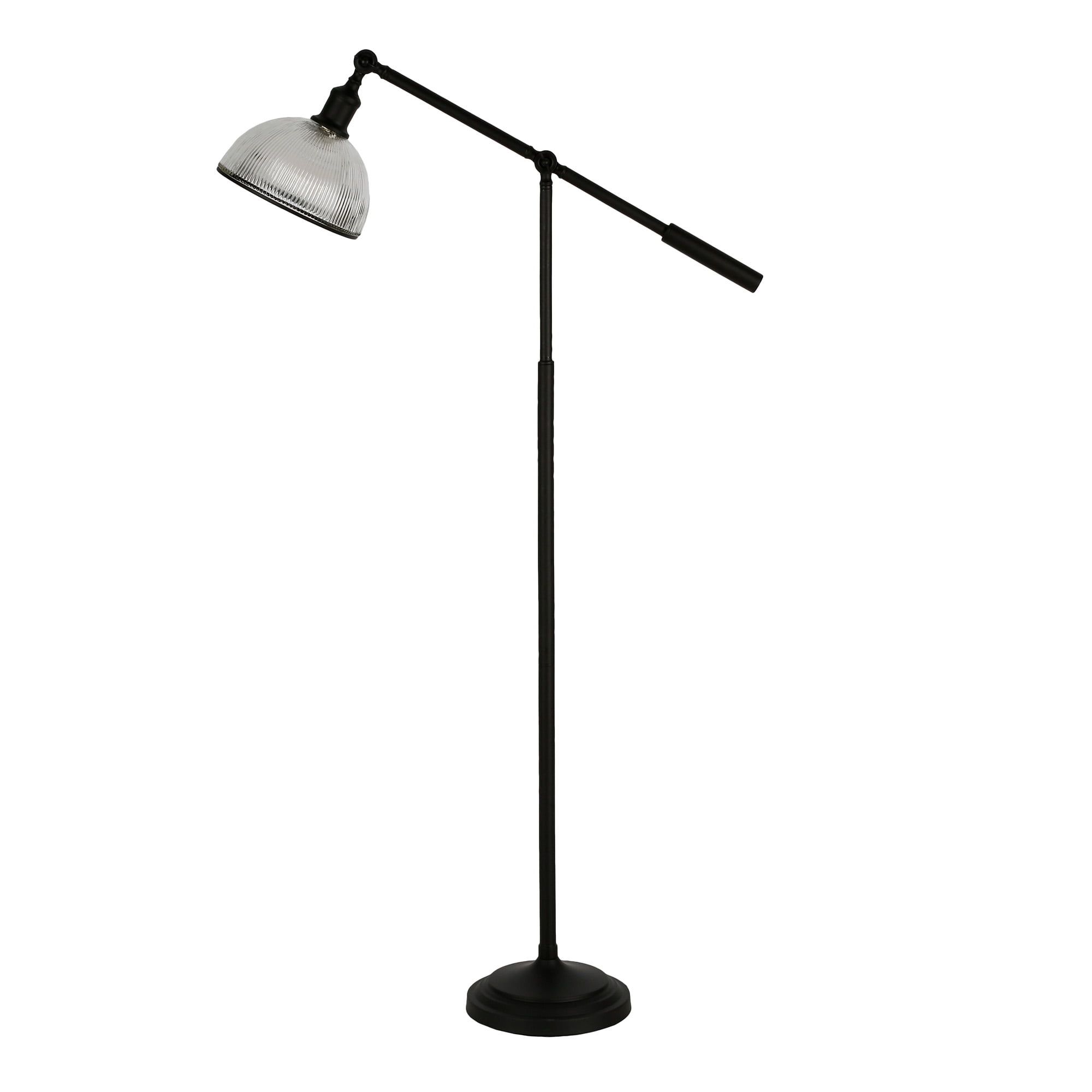 Frenkel Modern Farmhouse 58" Black Metal Floor Lamp with Ribbed Glass Shade