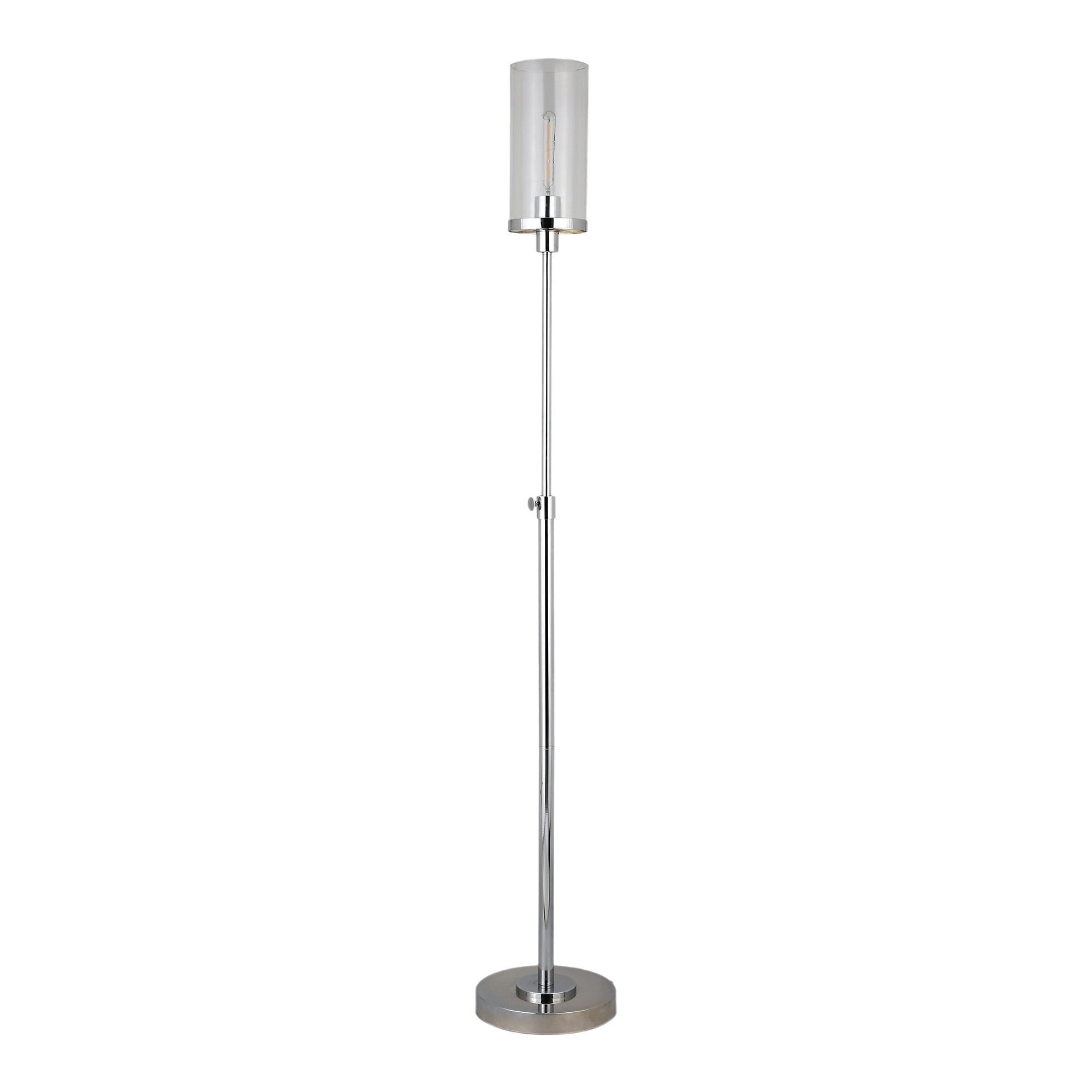 Frieda Industrial-Style Adjustable Floor Lamp in Polished Nickel and Clear Glass