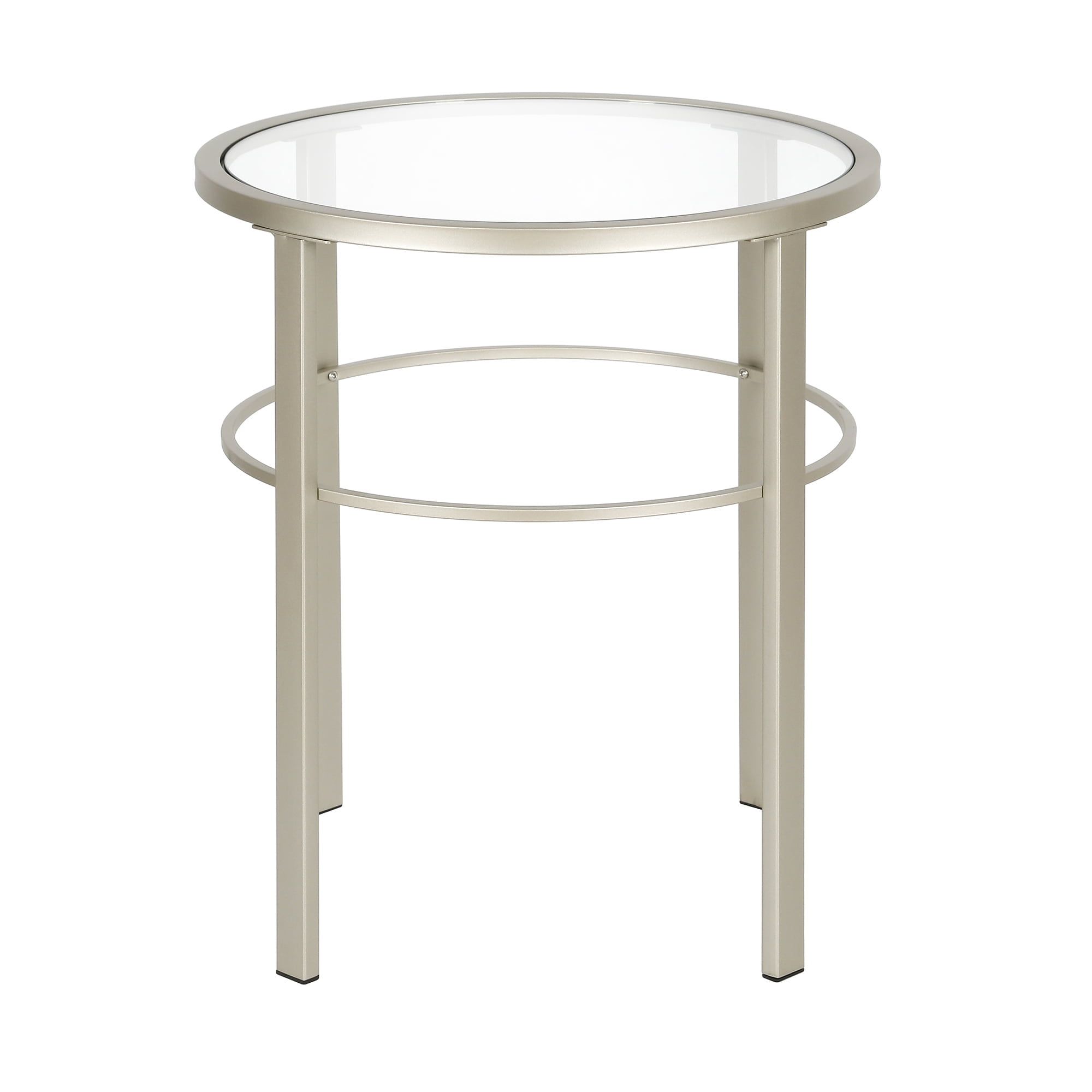 Urban 20" Satin Nickel Round Metal & Glass Side Table