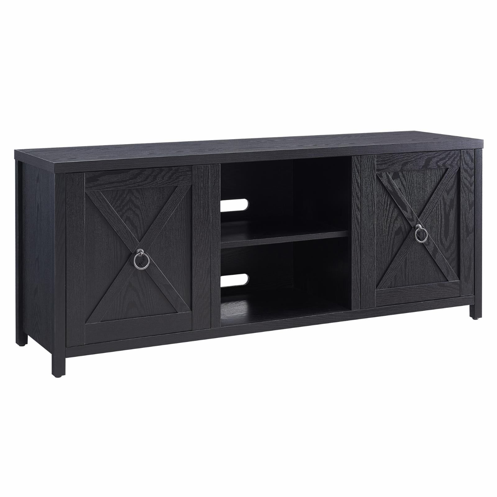 Modern Farmhouse 58" Black Wood Grain TV Stand with Storage