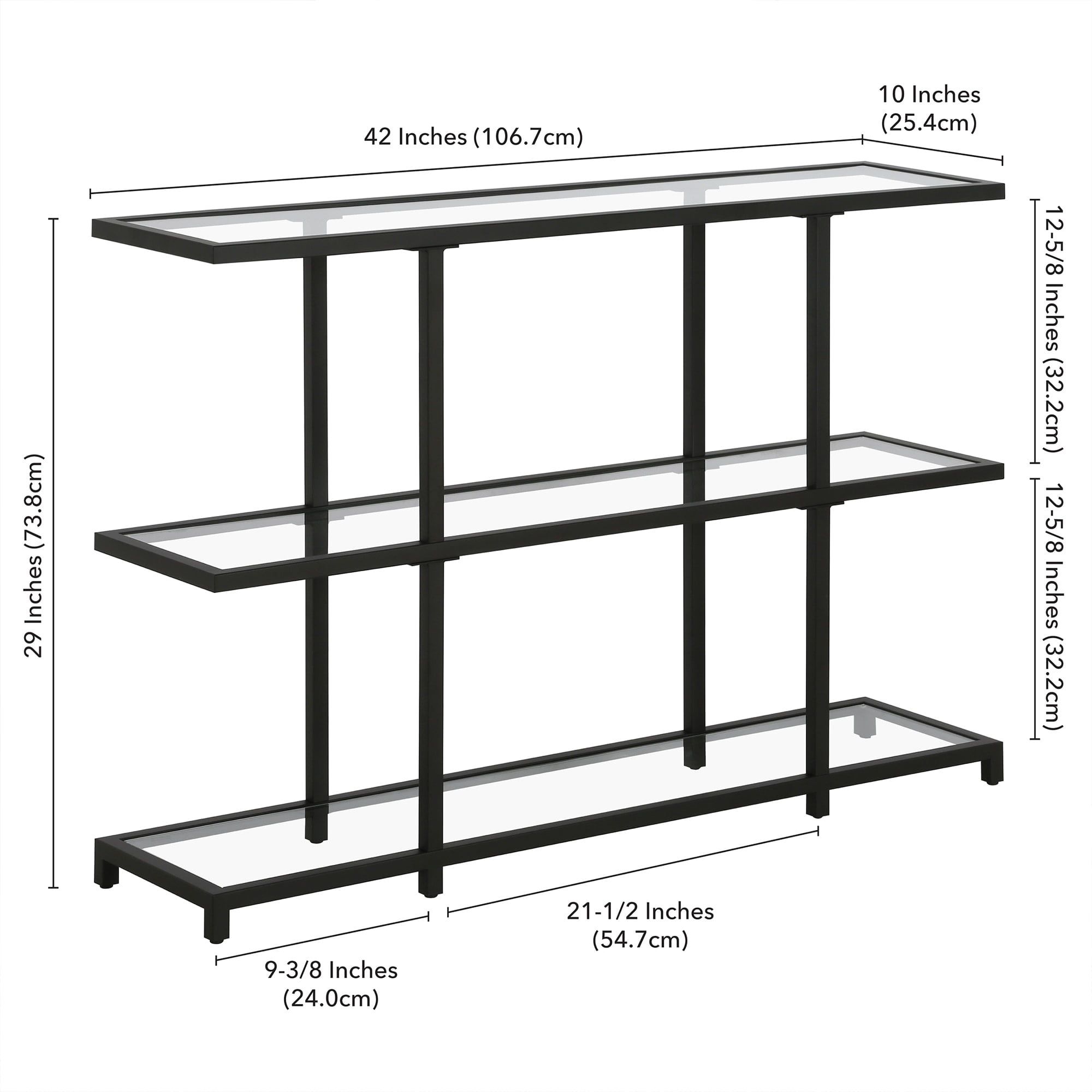 Greenwich 42'' Blackened Bronze Console Table with Tempered Glass Shelves