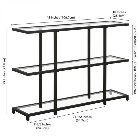 Greenwich 42'' Blackened Bronze Console Table with Tempered Glass Shelves
