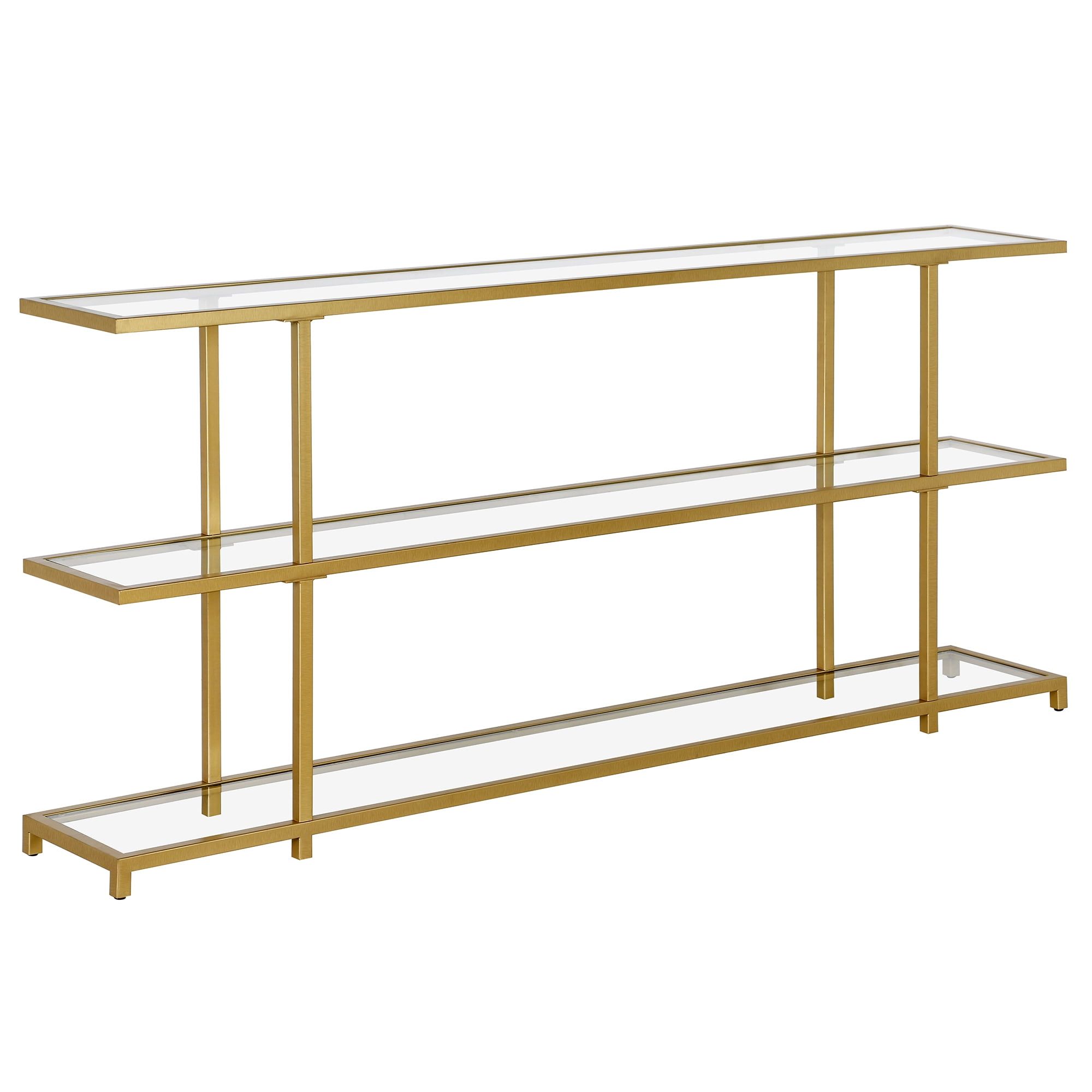 Greenwich 64" Brass Console Table with Tempered Glass Shelves