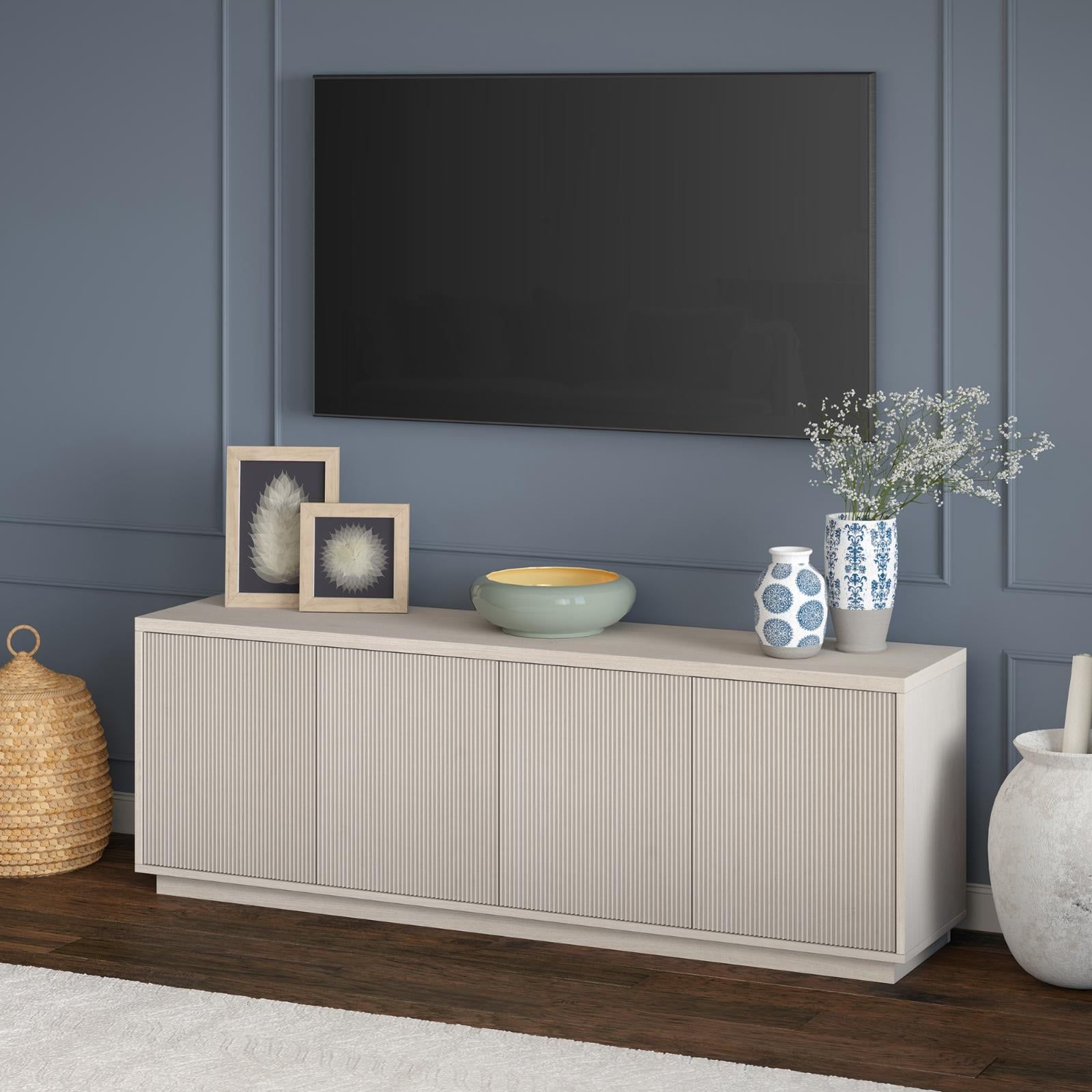 Hanson Alder White Rectangular TV Stand with Cabinet