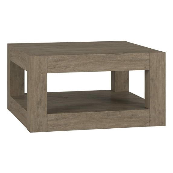 Antiqued Gray Oak Square MDF Coffee Table with Shelf